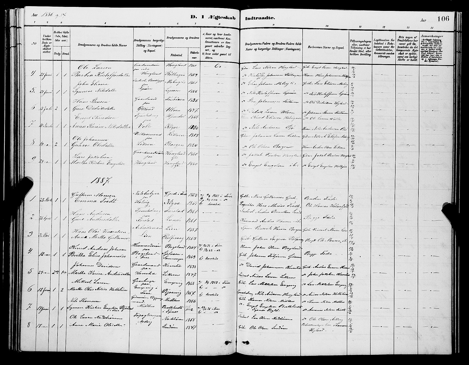Os sokneprestembete, SAB/A-99929: Parish register (copy) no. A 2, 1880-1896, p. 106