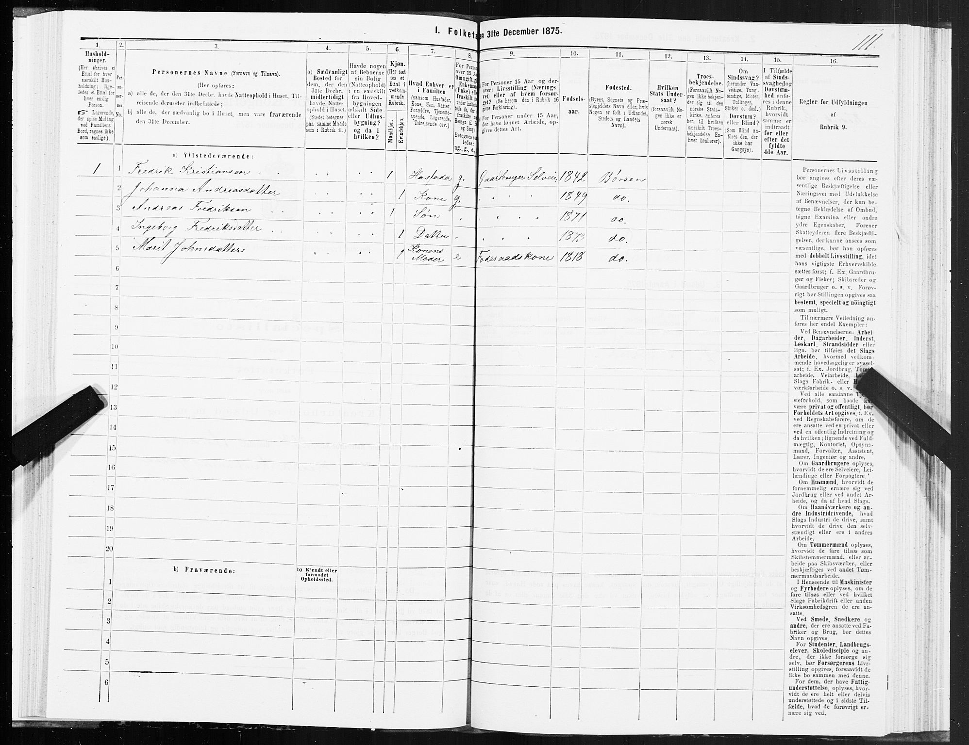 SAT, 1875 census for 1658P Børsa, 1875, p. 3111