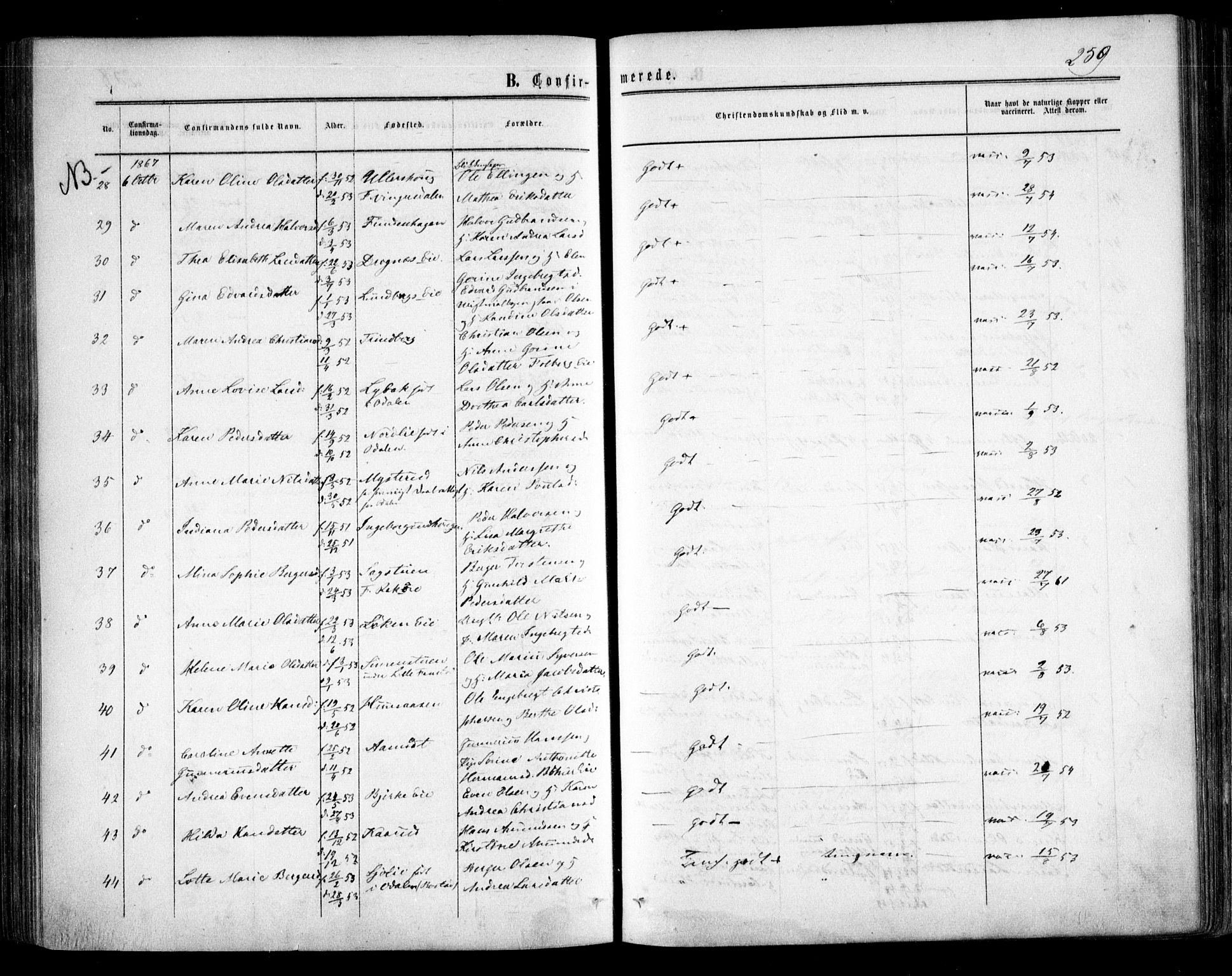 Nes prestekontor Kirkebøker, AV/SAO-A-10410/F/Fa/L0008: Parish register (official) no. I 8, 1859-1874, p. 259