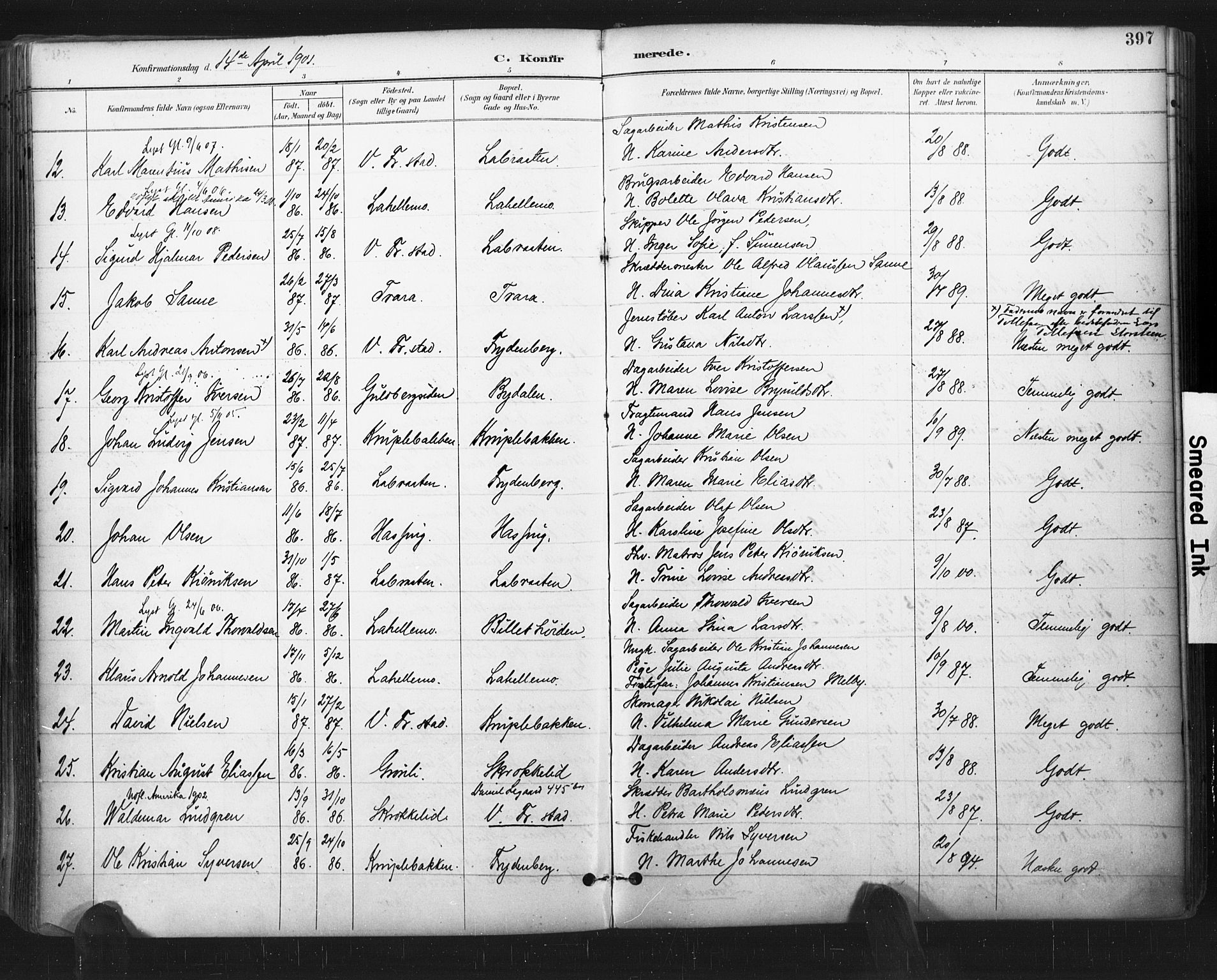Glemmen prestekontor Kirkebøker, SAO/A-10908/F/Fa/L0013: Parish register (official) no. 13, 1892-1907, p. 397