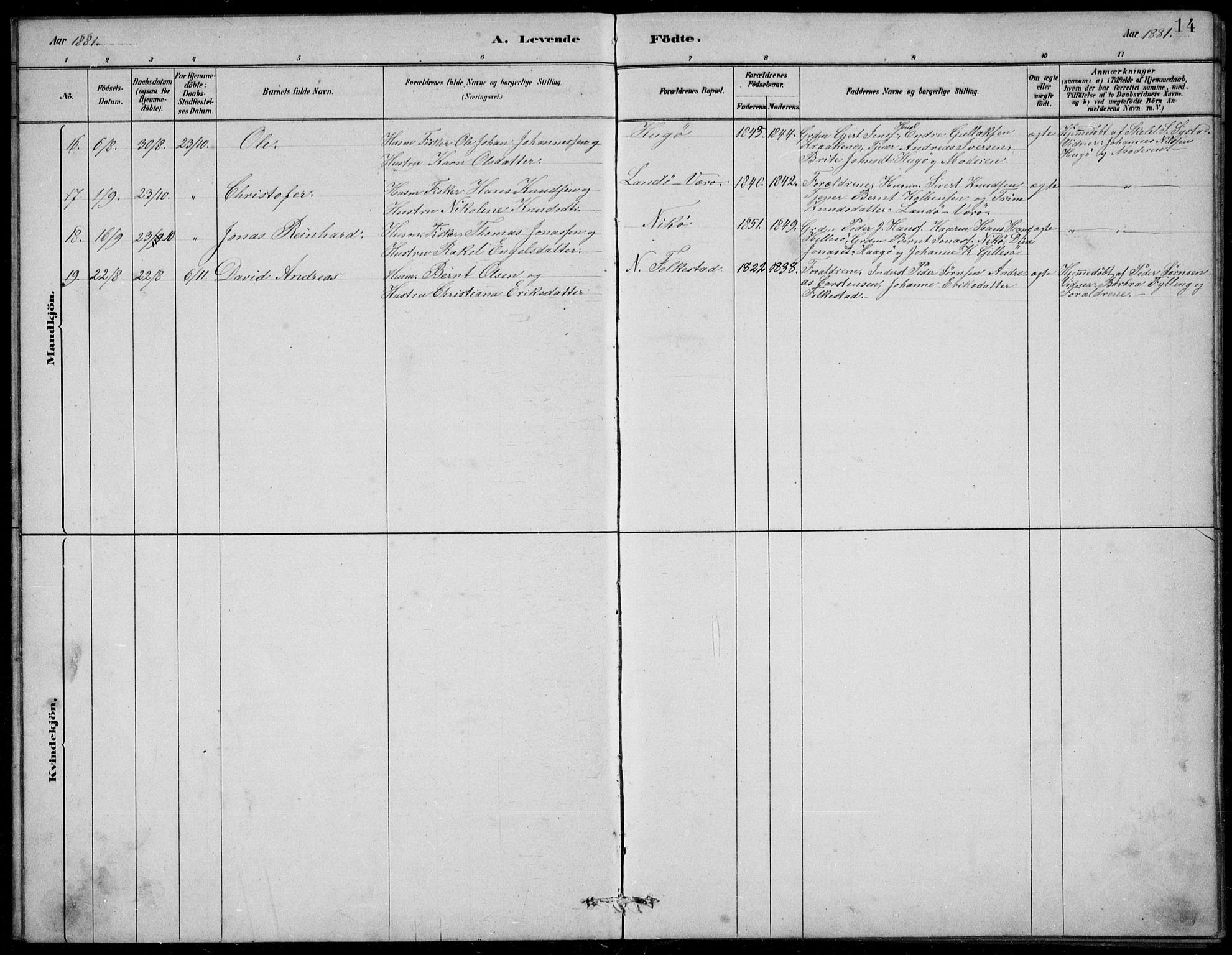 Askvoll sokneprestembete, SAB/A-79501/H/Hab/Habb/L0001: Parish register (copy) no. B 1, 1879-1909, p. 14