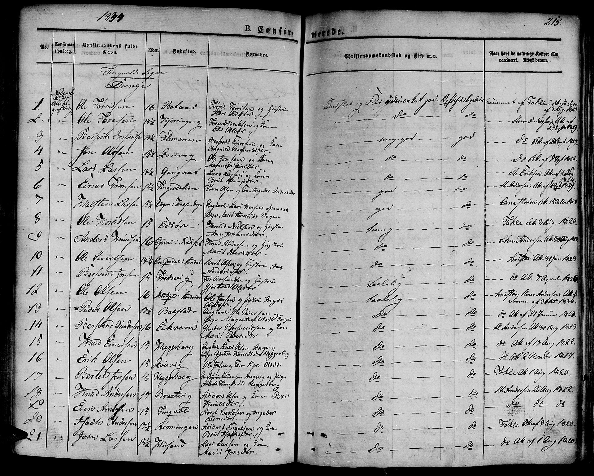 Ministerialprotokoller, klokkerbøker og fødselsregistre - Møre og Romsdal, AV/SAT-A-1454/586/L0983: Parish register (official) no. 586A09, 1829-1843, p. 215