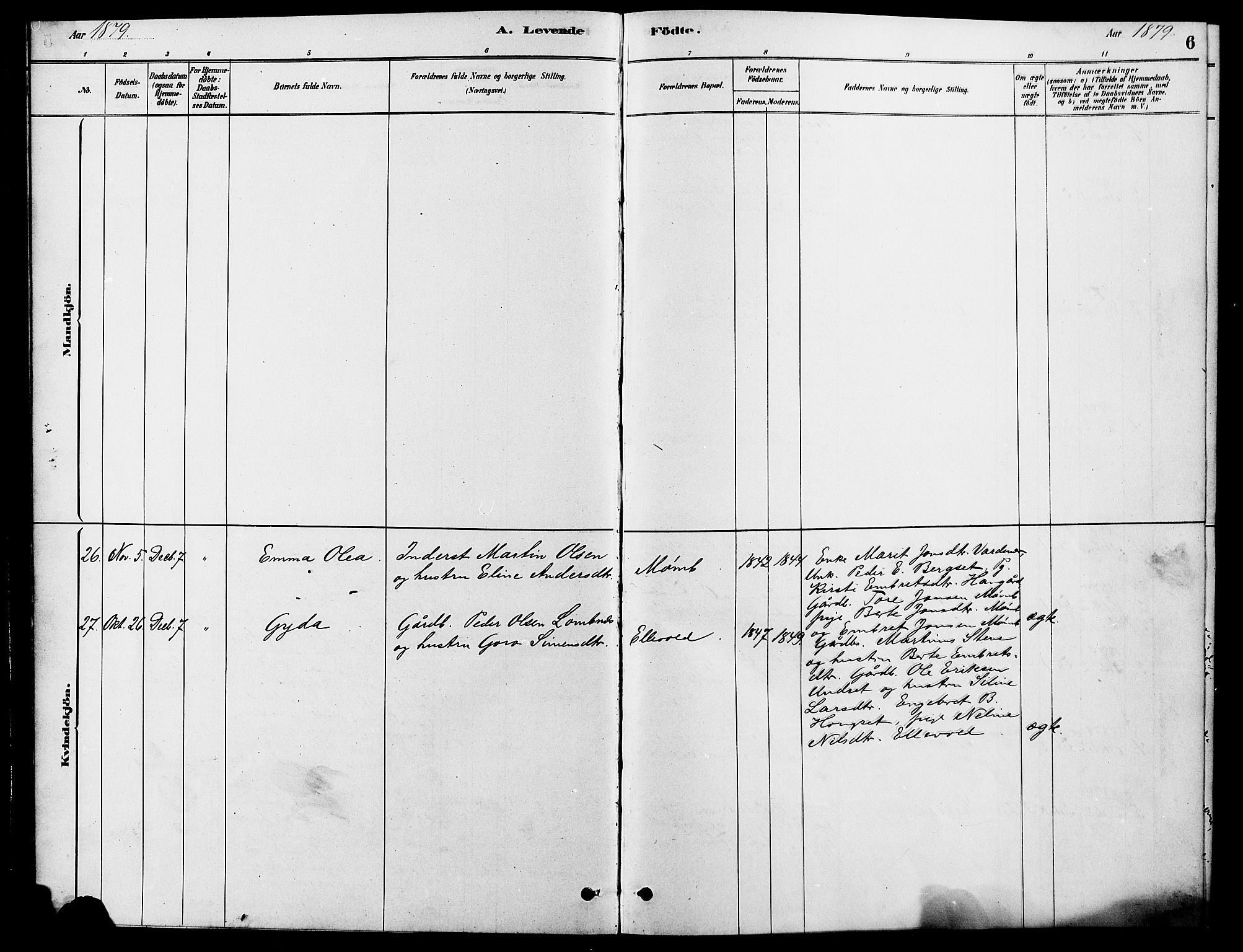 Rendalen prestekontor, SAH/PREST-054/H/Ha/Hab/L0003: Parish register (copy) no. 3, 1879-1904, p. 6