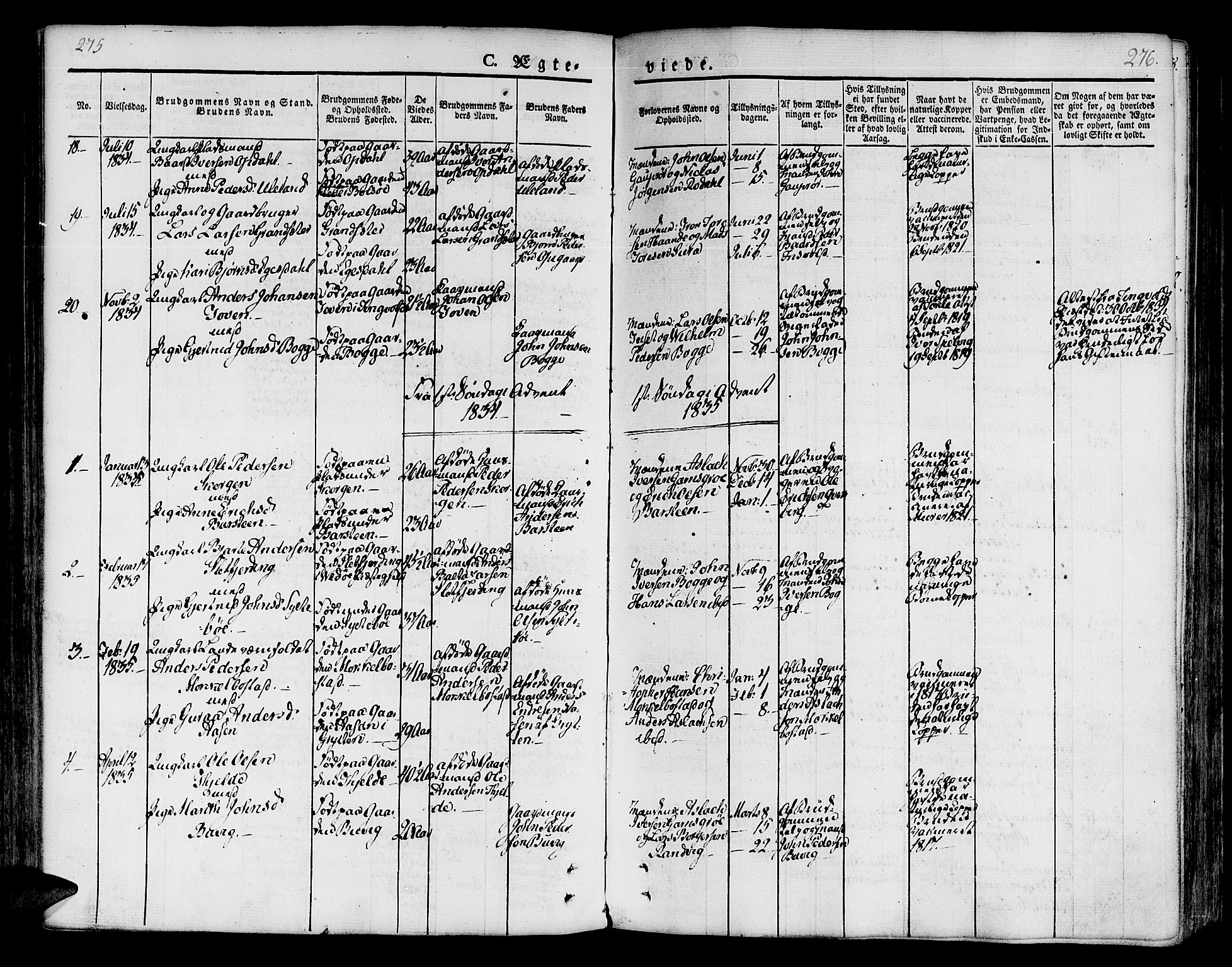 Ministerialprotokoller, klokkerbøker og fødselsregistre - Møre og Romsdal, AV/SAT-A-1454/551/L0624: Parish register (official) no. 551A04, 1831-1845, p. 275-276