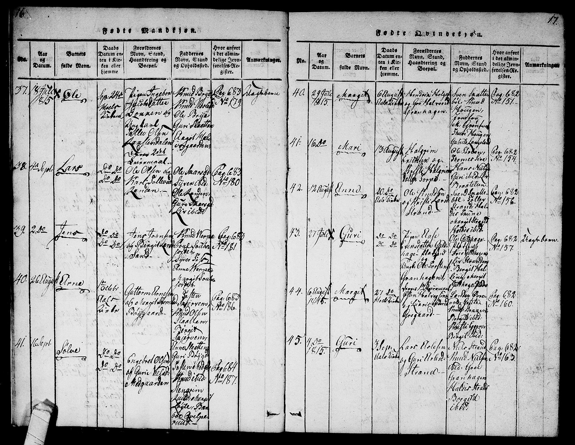 Ål kirkebøker, AV/SAKO-A-249/G/Ga/L0001: Parish register (copy) no. 1, 1815-1829, p. 16-17