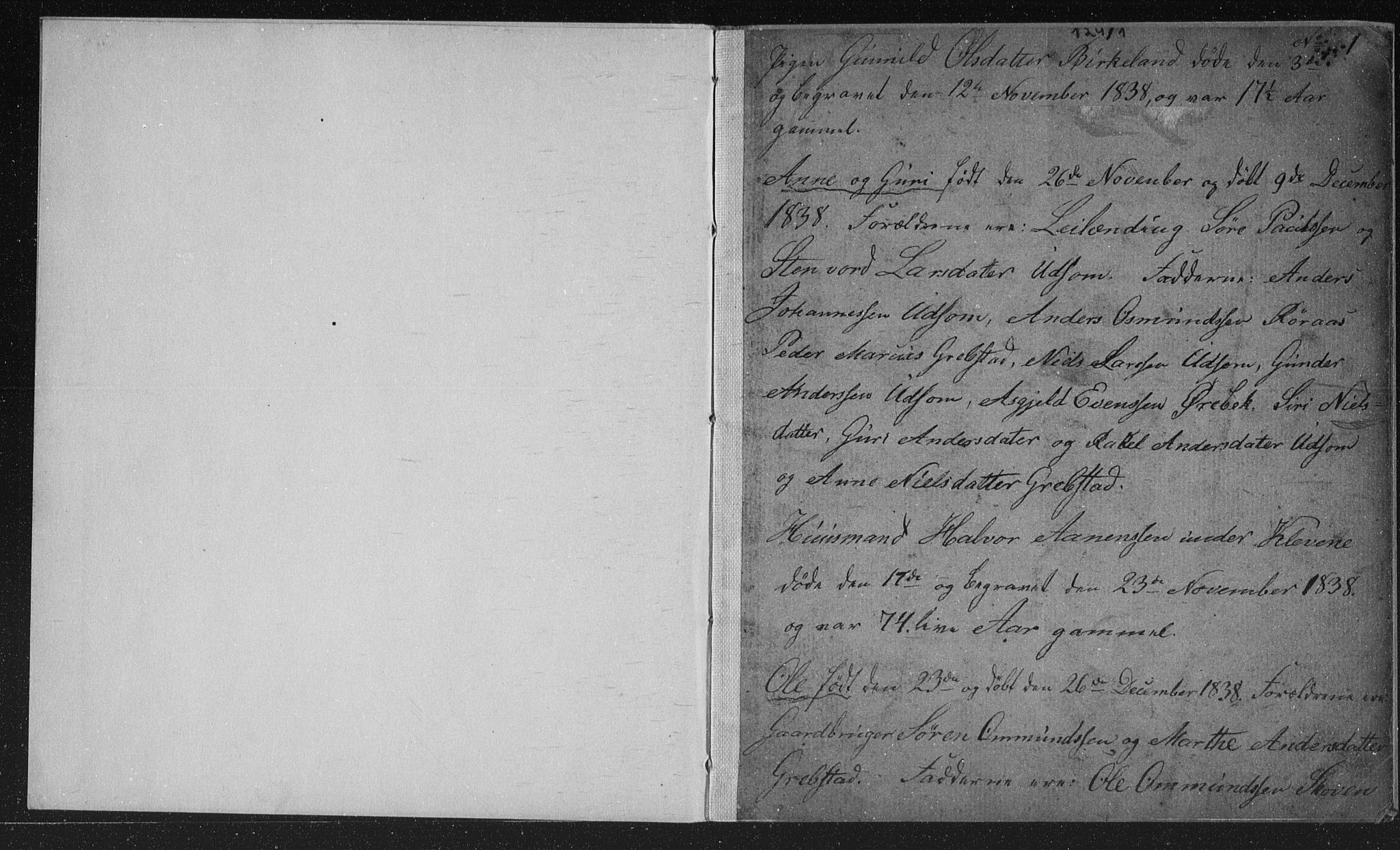 Søgne sokneprestkontor, SAK/1111-0037/F/Fb/Fba/L0001: Parish register (copy) no. B 1, 1838-1843, p. 1