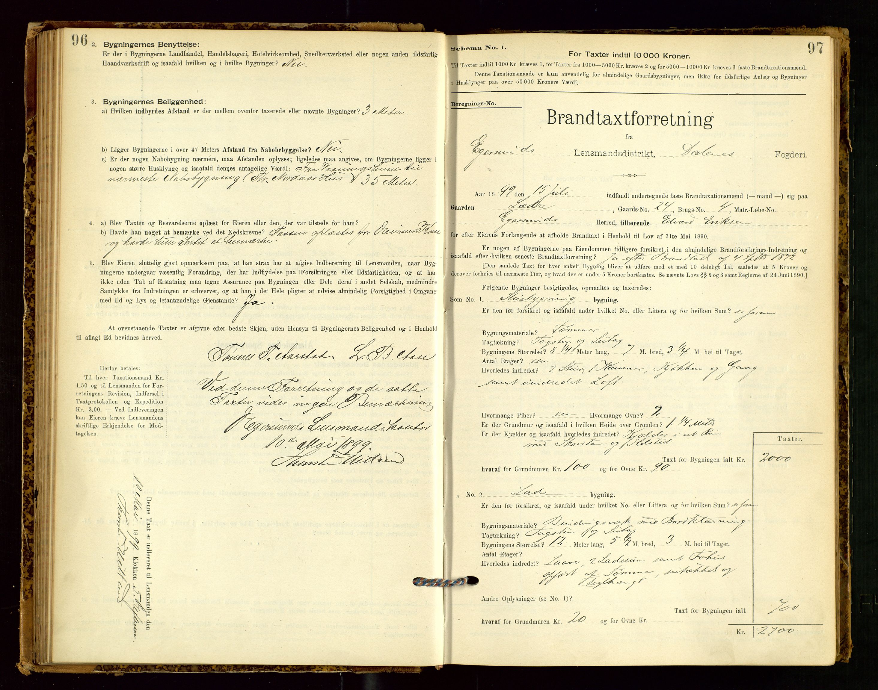 Eigersund lensmannskontor, SAST/A-100171/Gob/L0001: Skjemaprotokoll, 1894-1909, p. 96-97