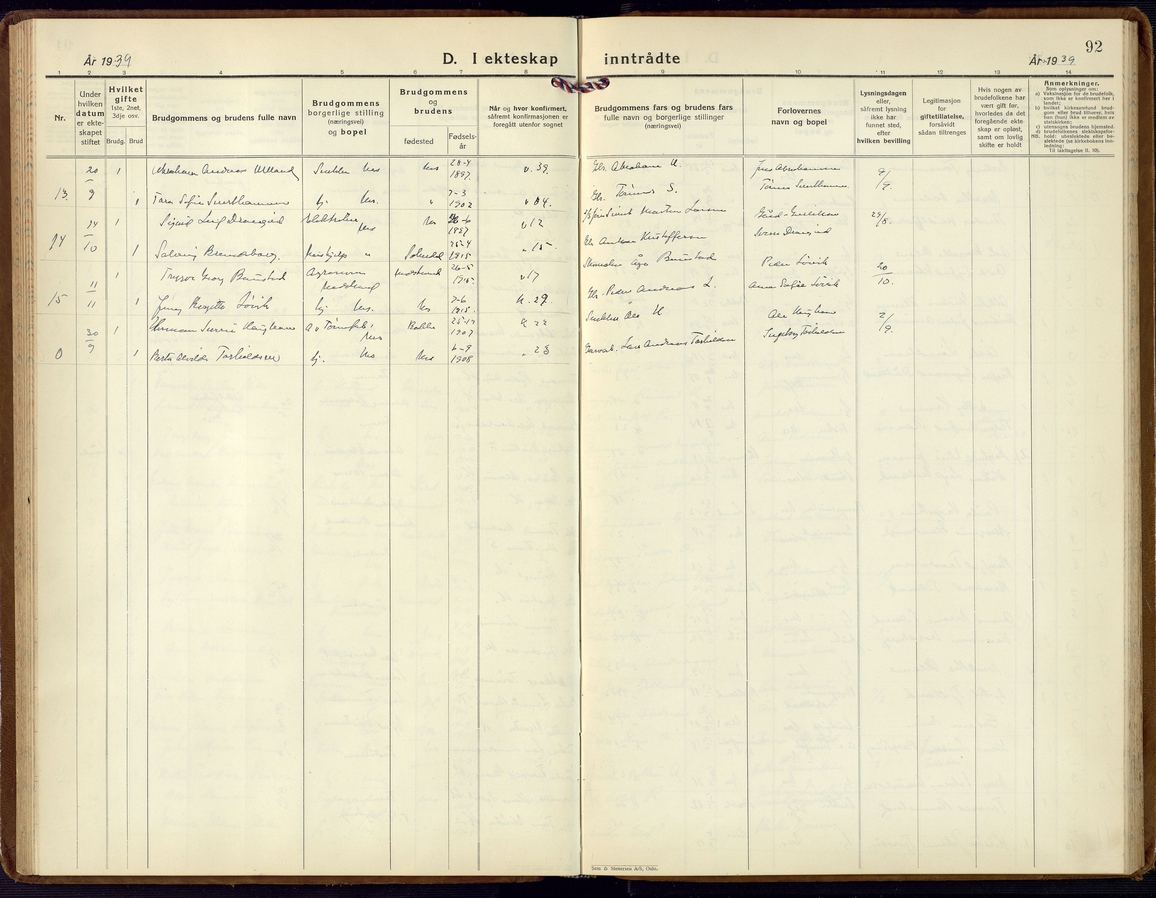 Flekkefjord sokneprestkontor, AV/SAK-1111-0012/F/Fb/Fbc/L0009: Parish register (copy) no. B 9, 1932-1965, p. 92