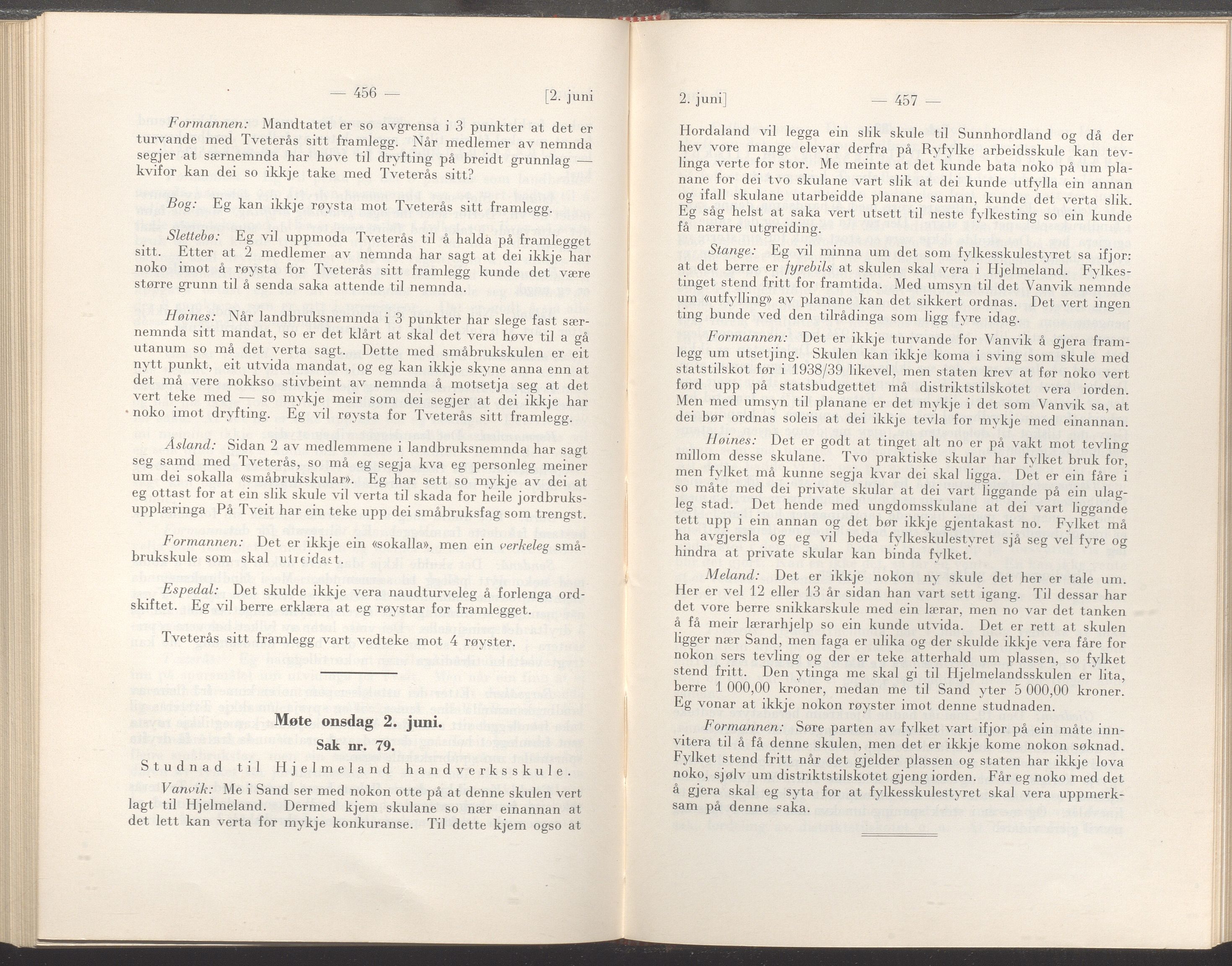 Rogaland fylkeskommune - Fylkesrådmannen , IKAR/A-900/A/Aa/Aaa/L0056: Møtebok , 1937, p. 456-457