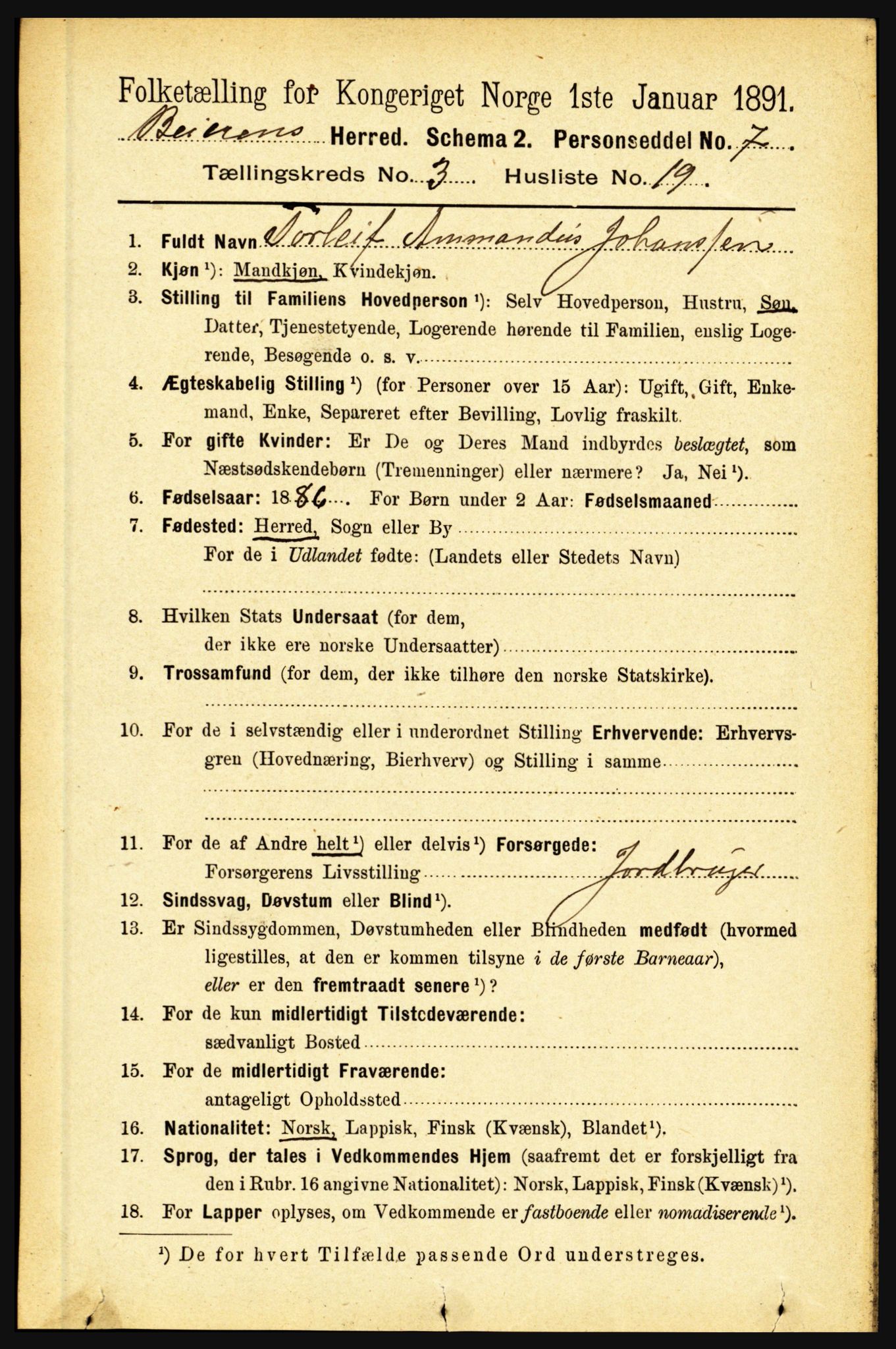 RA, 1891 census for 1839 Beiarn, 1891, p. 1138