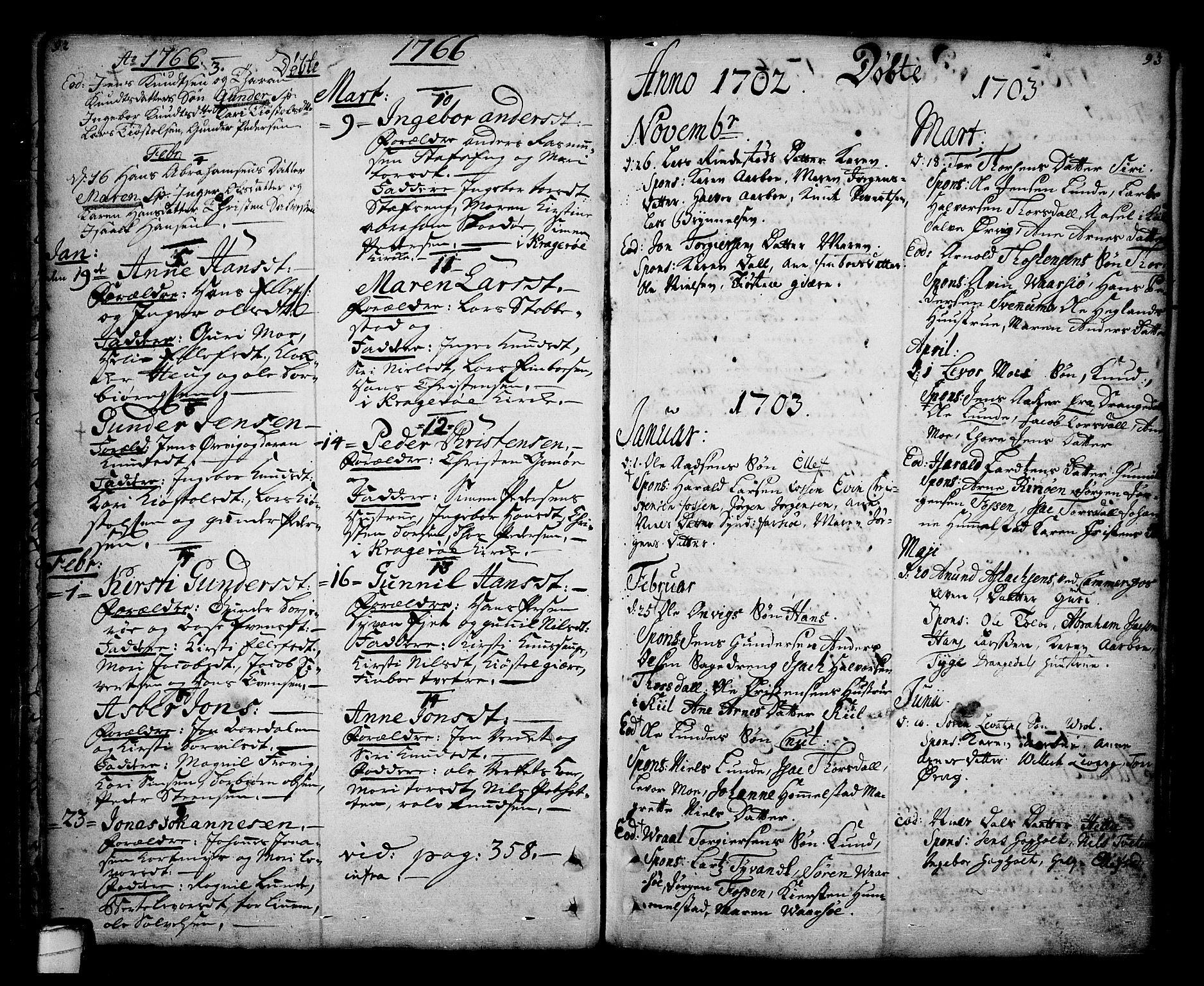 Sannidal kirkebøker, SAKO/A-296/F/Fa/L0001: Parish register (official) no. 1, 1702-1766, p. 92-93