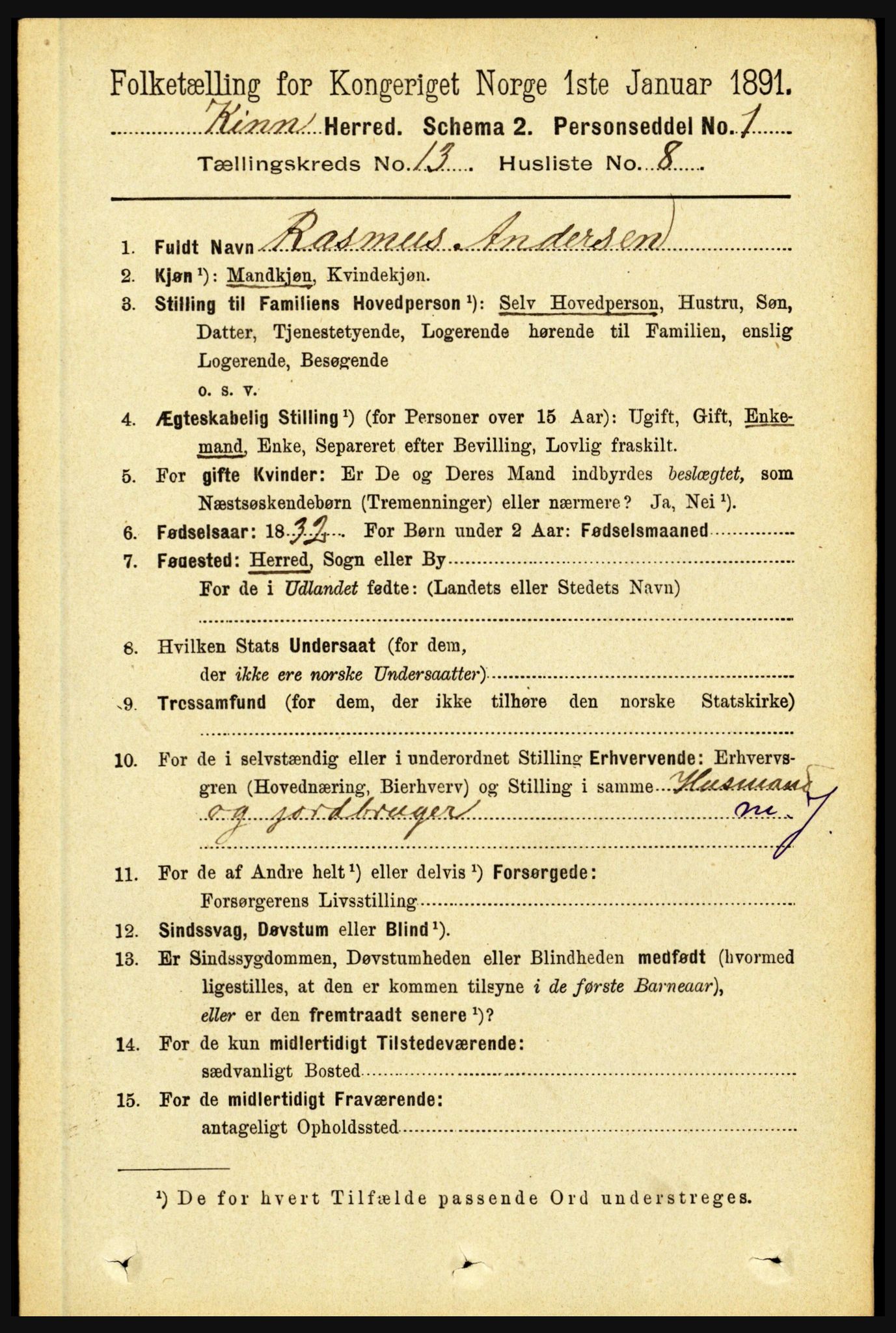 RA, 1891 census for 1437 Kinn, 1891, p. 5104