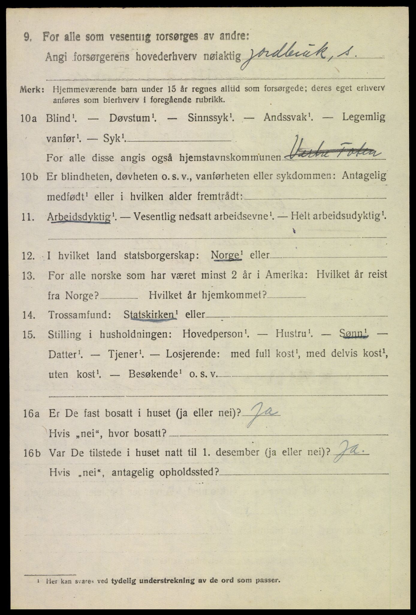 SAH, 1920 census for Vestre Toten, 1920, p. 9227