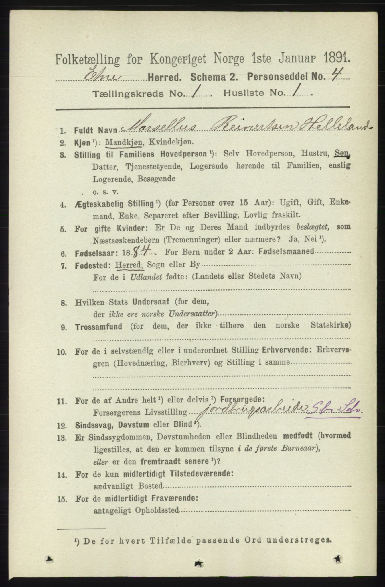 RA, 1891 census for 1211 Etne, 1891, p. 83