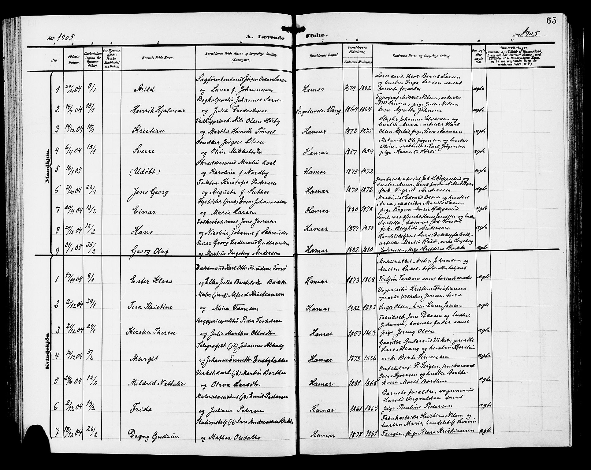 Hamar prestekontor, SAH/DOMPH-002/H/Ha/Hab/L0001: Parish register (copy) no. 1, 1899-1914, p. 65