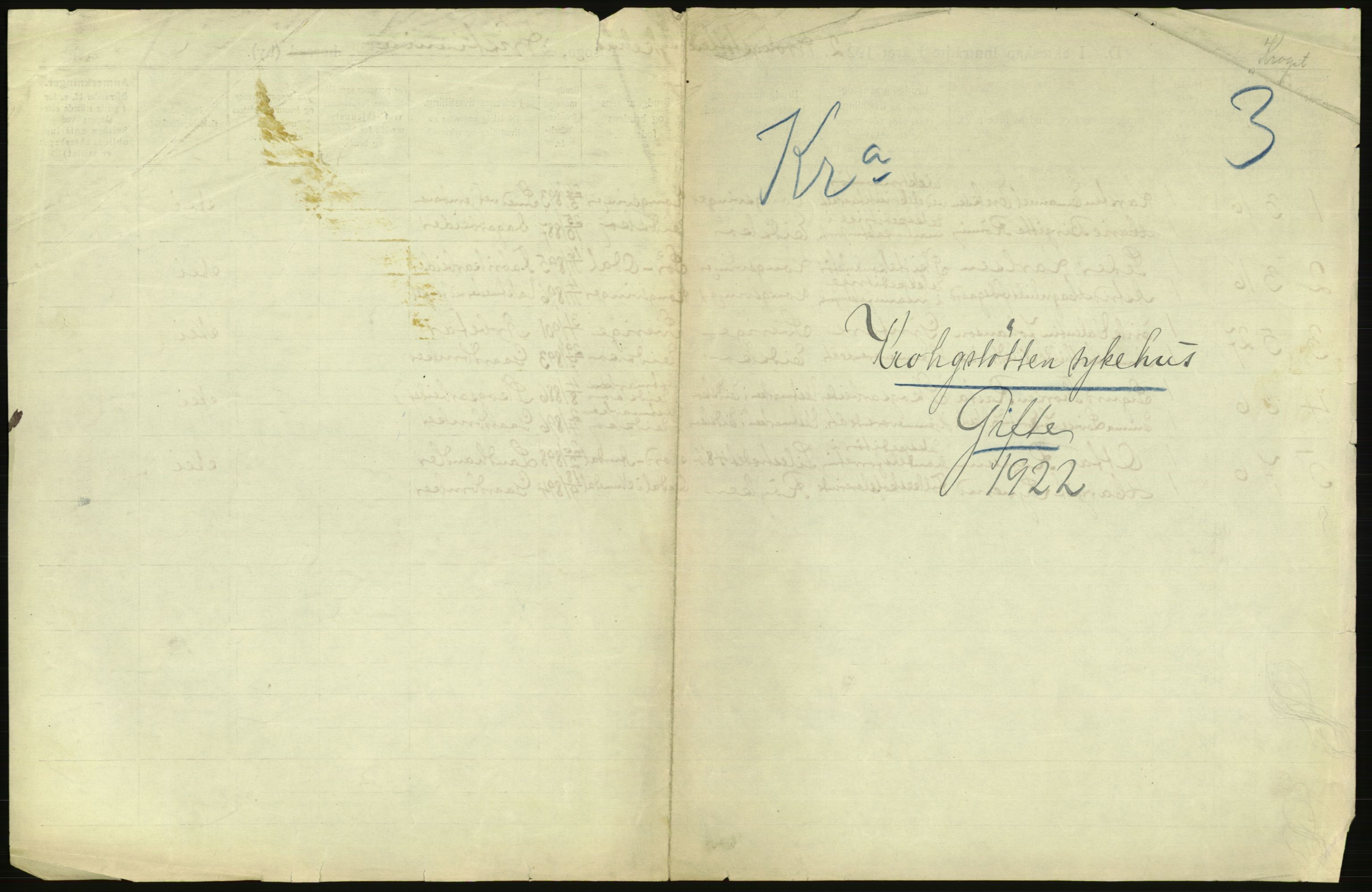 Statistisk sentralbyrå, Sosiodemografiske emner, Befolkning, AV/RA-S-2228/D/Df/Dfc/Dfcb/L0008: Kristiania: Gifte, 1922, p. 7
