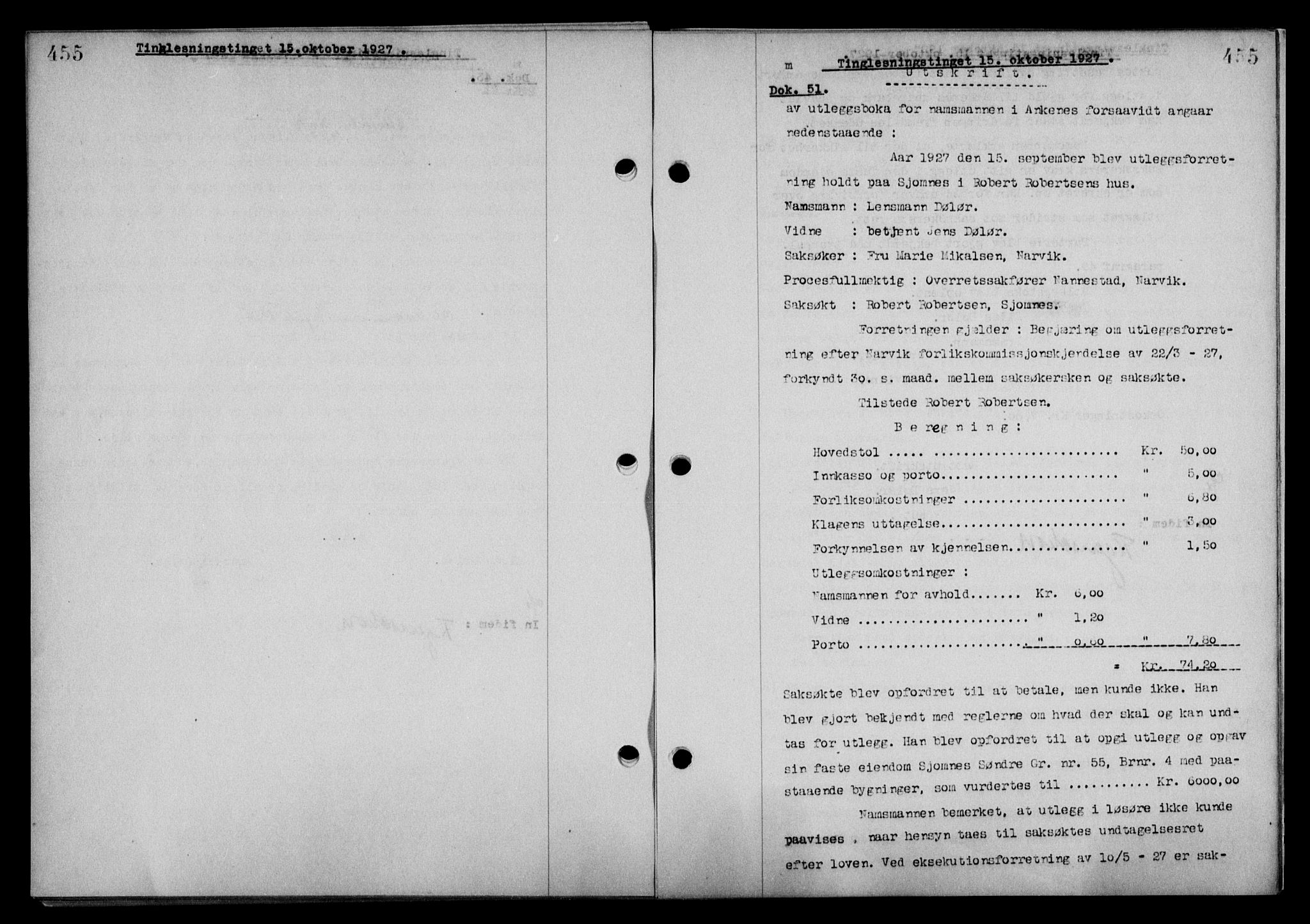 Steigen og Ofoten sorenskriveri, SAT/A-0030/1/2/2C/L0014: Mortgage book no. 13 og 15, 1926-1927, Deed date: 15.10.1927