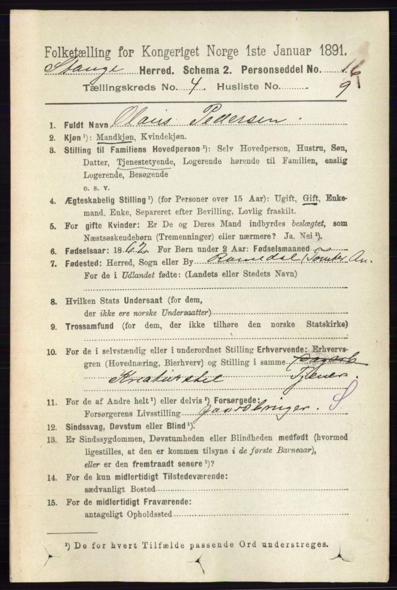 RA, 1891 census for 0417 Stange, 1891, p. 2420