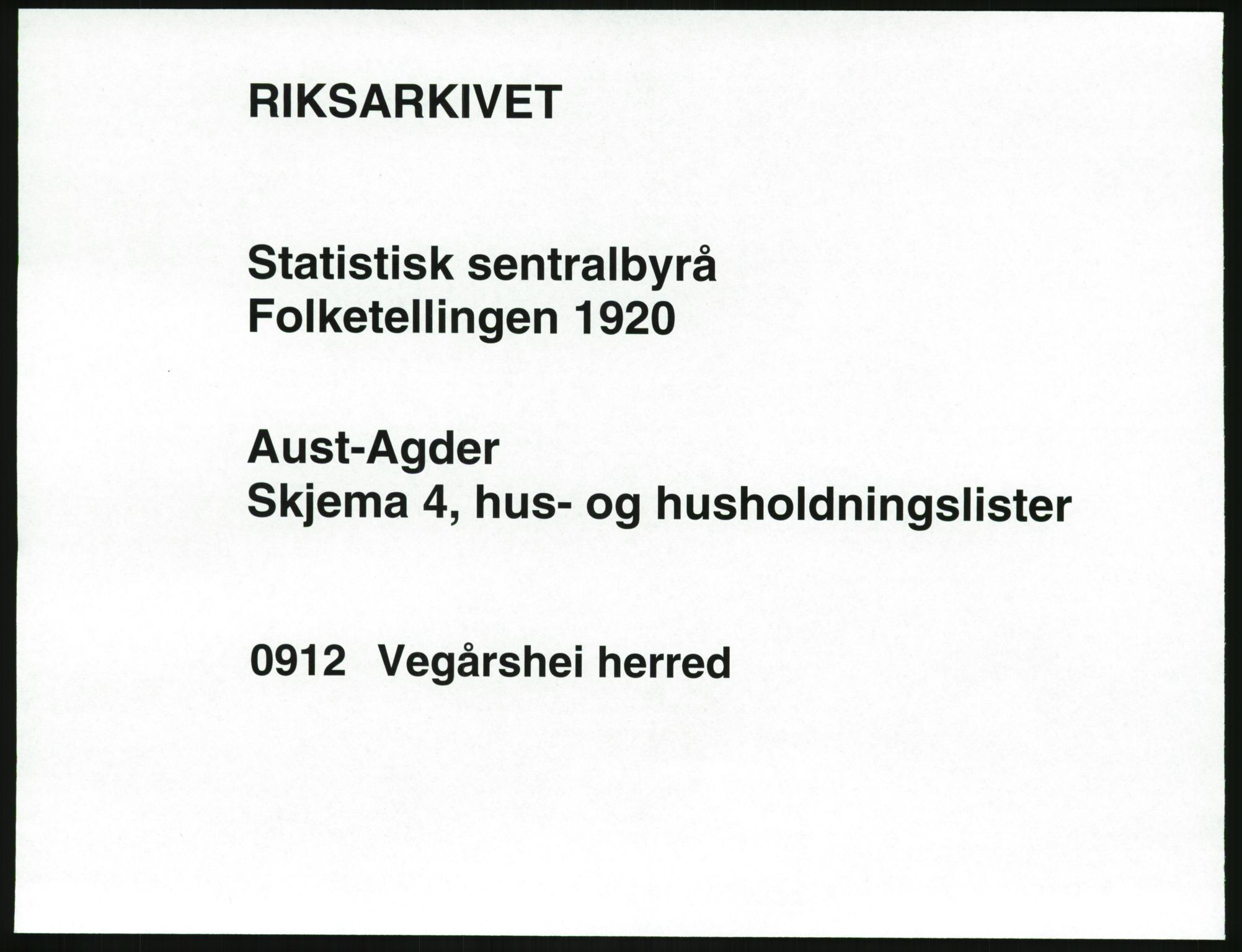 SAK, 1920 census for Vegårshei, 1920, p. 48