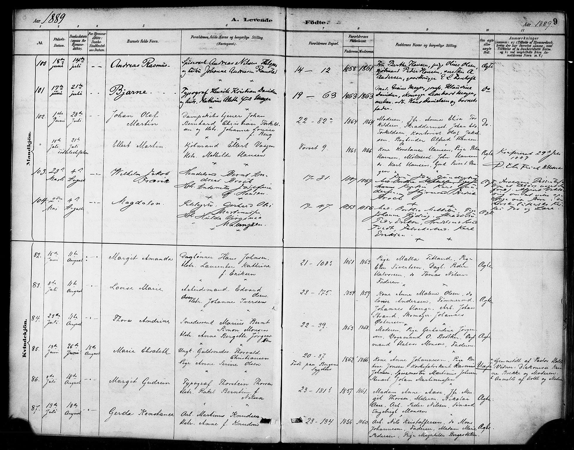 Korskirken sokneprestembete, AV/SAB-A-76101/H/Haa/L0022: Parish register (official) no. B 8, 1889-1899, p. 9