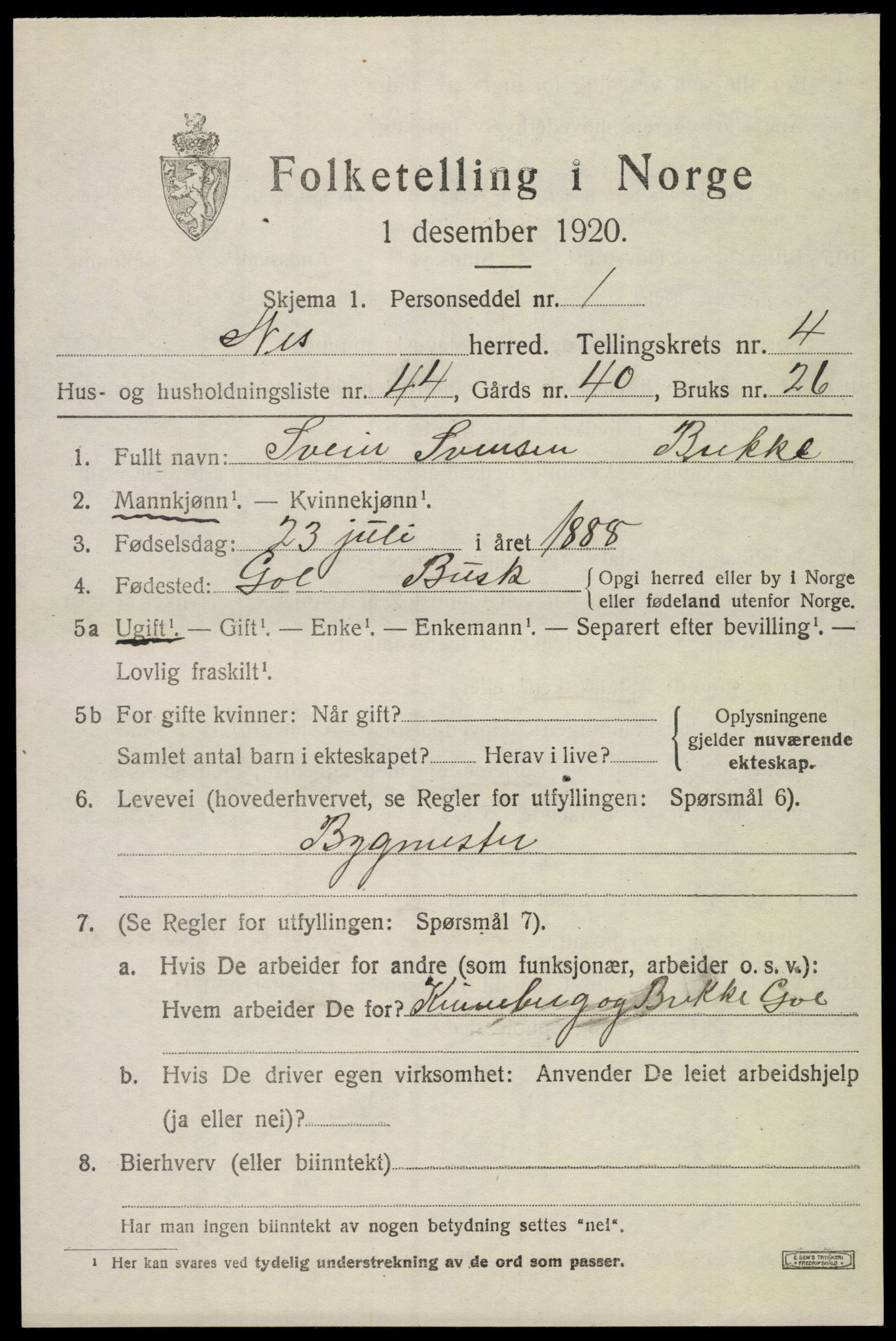 SAKO, 1920 census for Nes (Buskerud), 1920, p. 2488