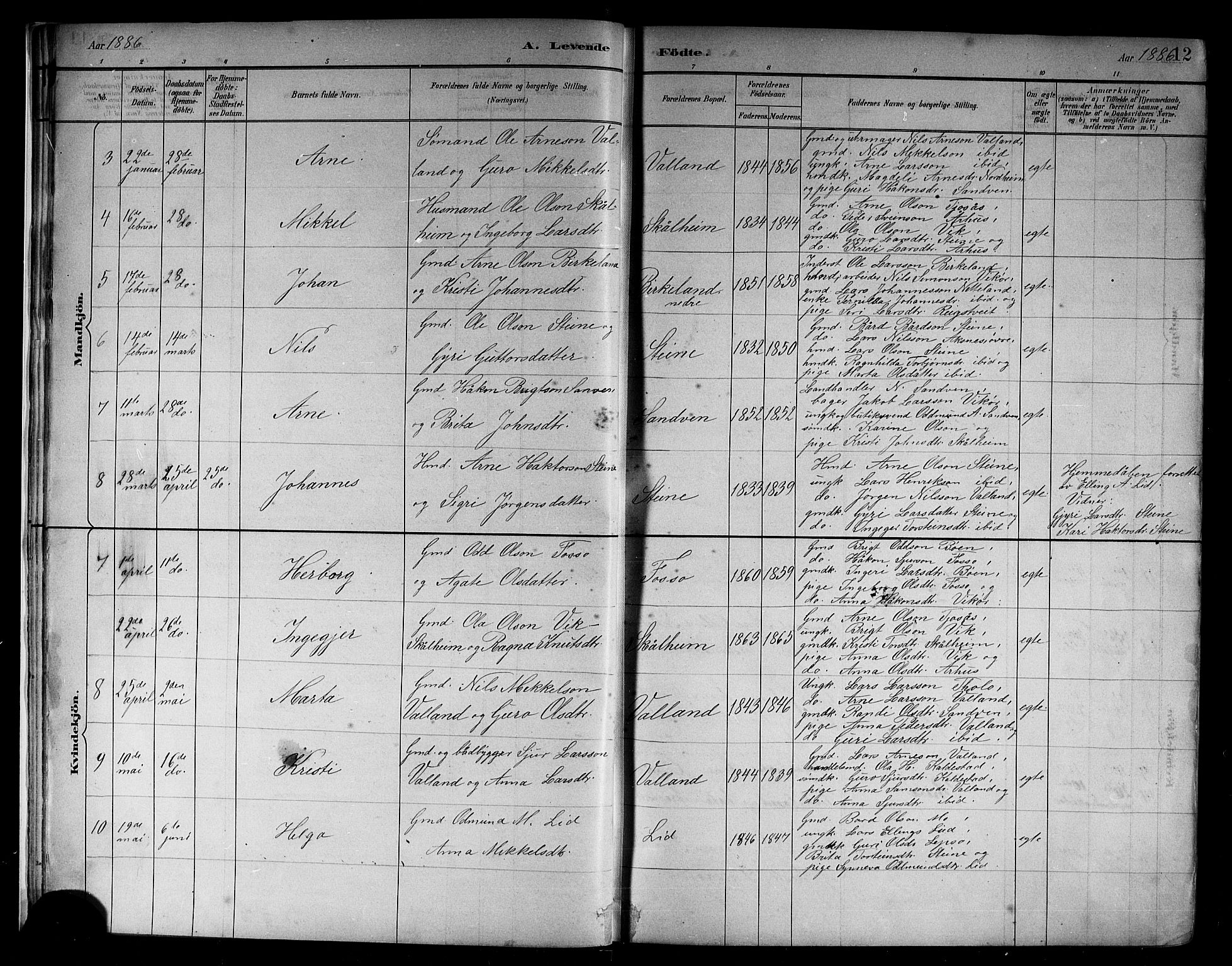 Kvam sokneprestembete, AV/SAB-A-76201/H/Hab: Parish register (copy) no. B 3, 1884-1916, p. 12