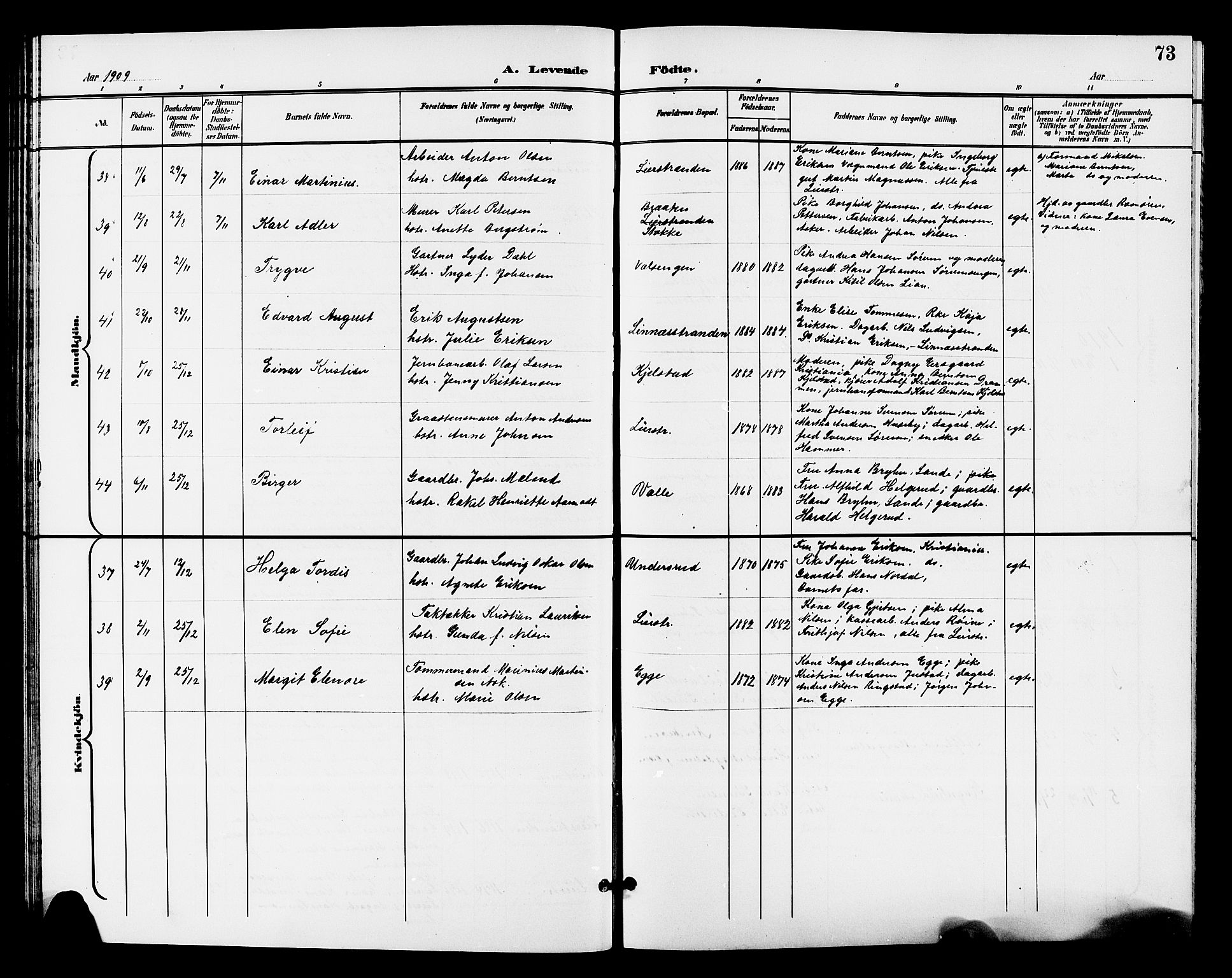 Lier kirkebøker, AV/SAKO-A-230/G/Gb/L0002: Parish register (copy) no. II 2, 1899-1911, p. 73