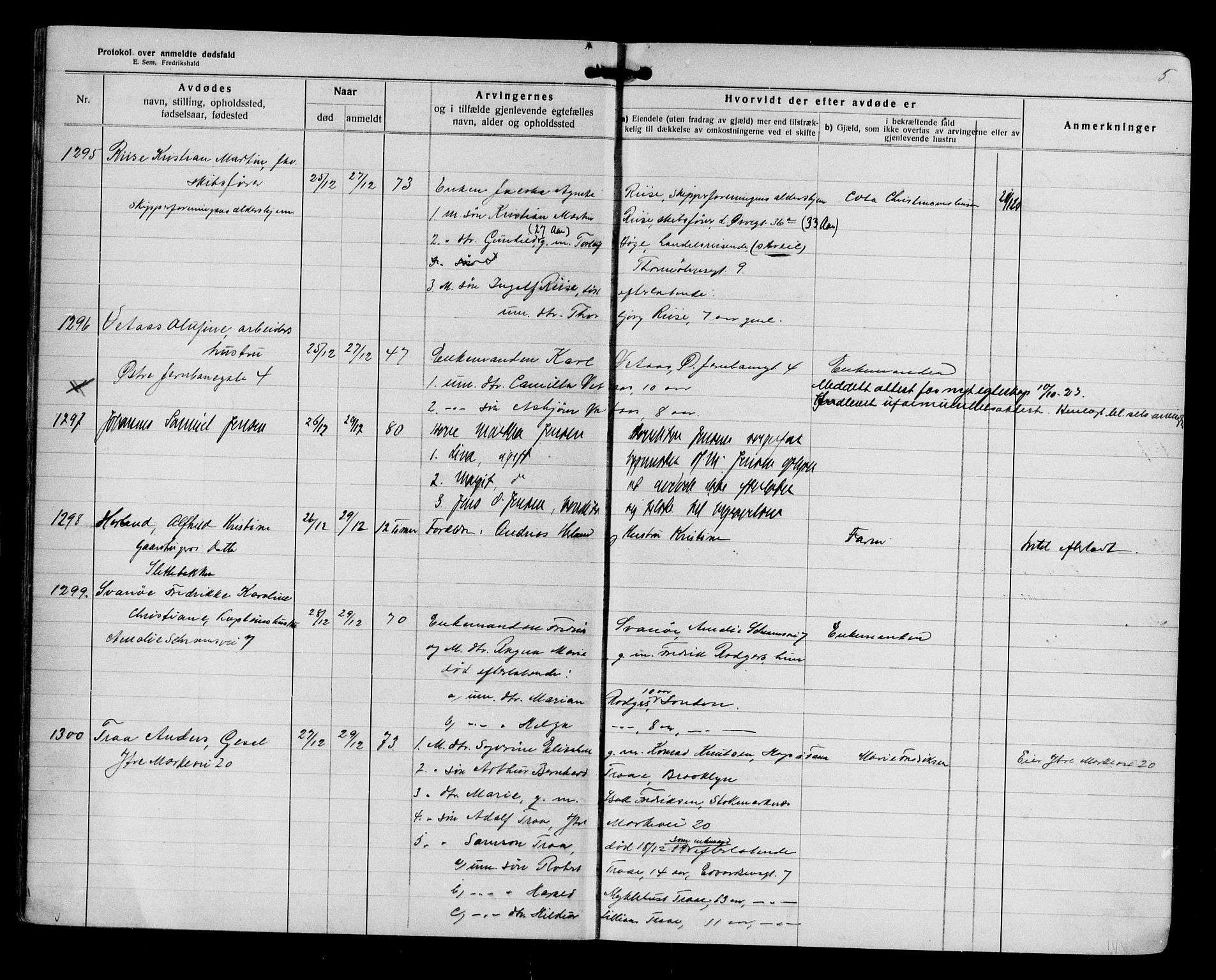 Byfogd og Byskriver i Bergen, AV/SAB-A-3401/06/06Na/L0013: Dødsfallsjournaler, 1919-1921, p. 5