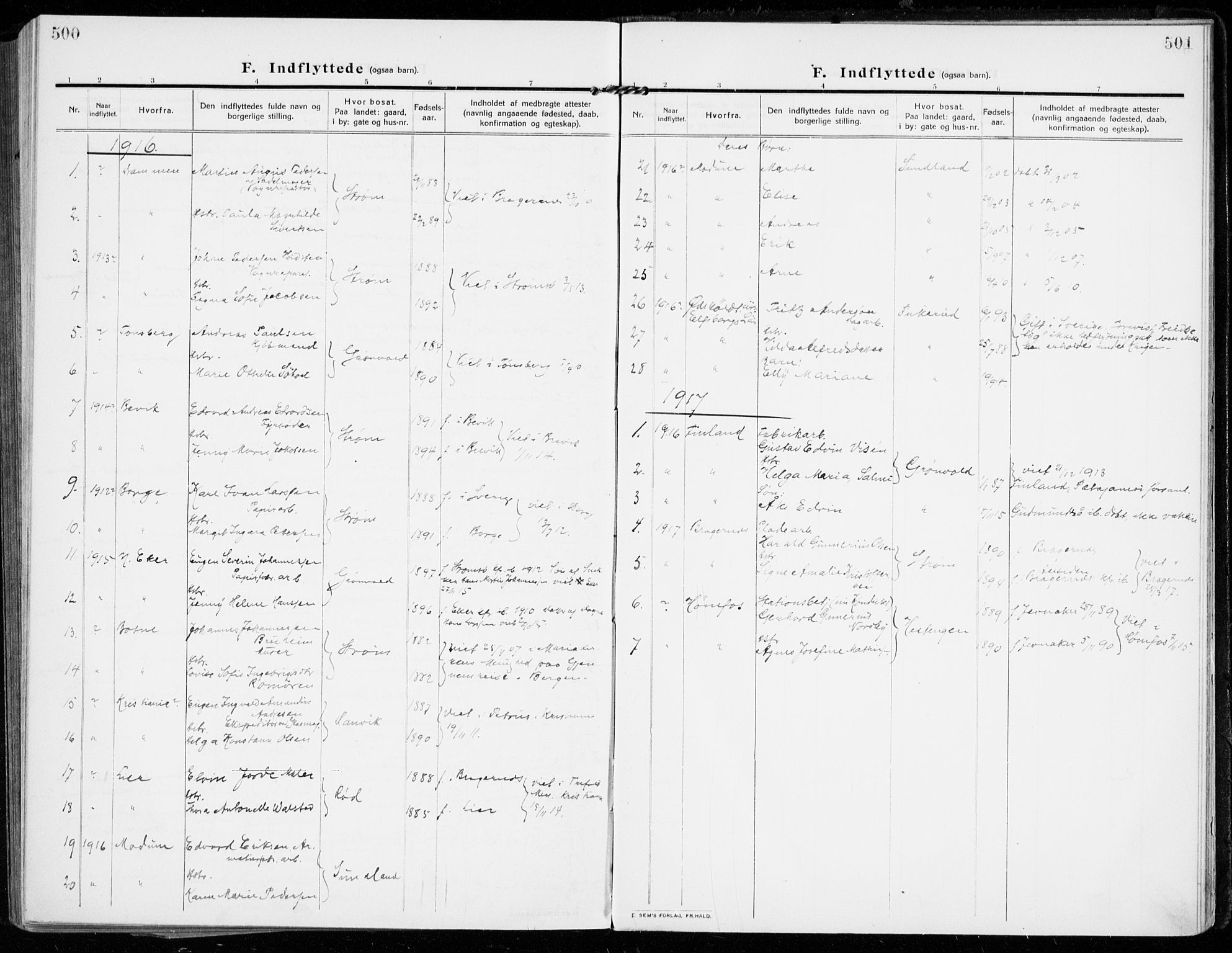 Strømsgodset kirkebøker, SAKO/A-324/F/Fa/L0002: Parish register (official) no. 2, 1910-1920, p. 500-501