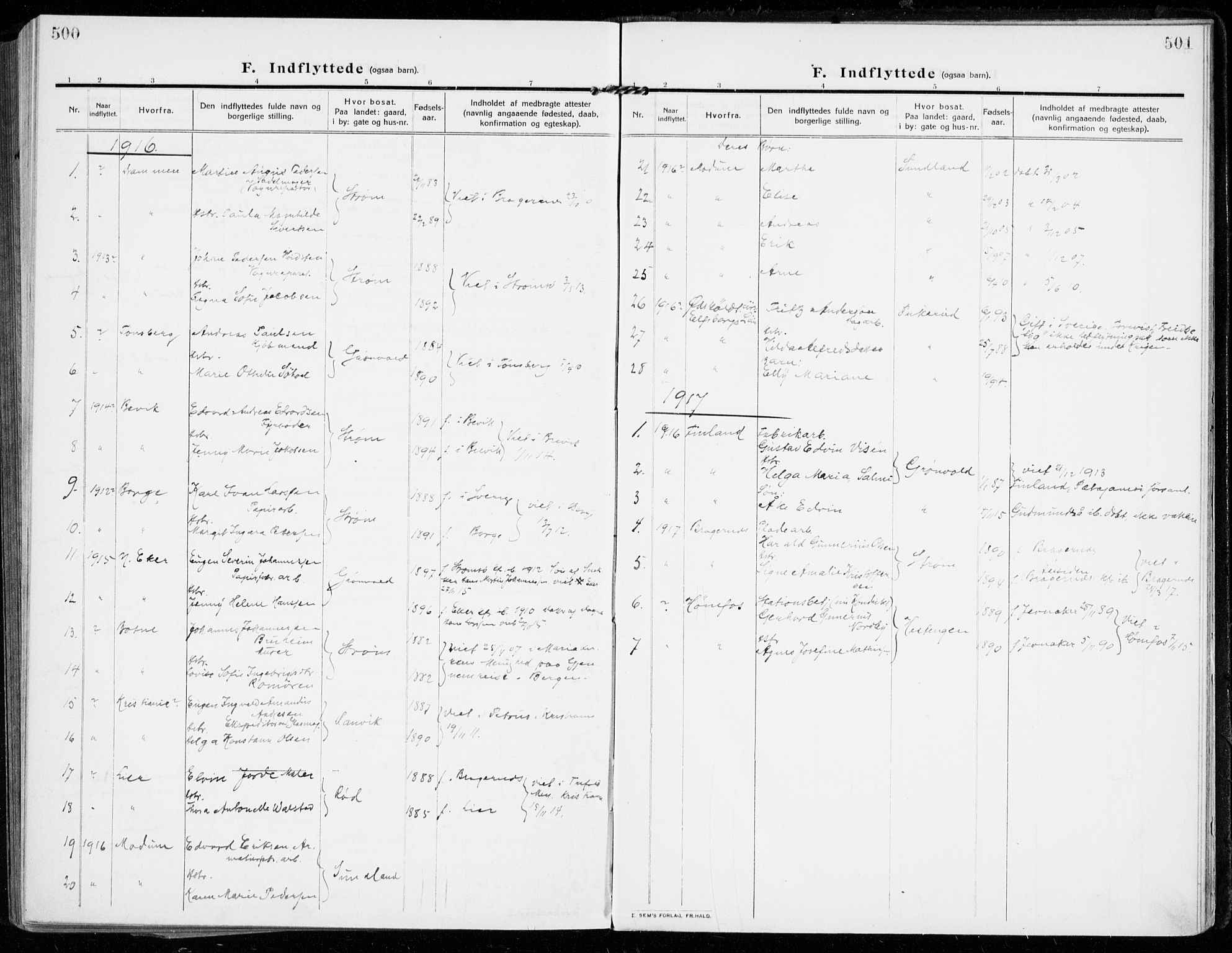 Strømsgodset kirkebøker, AV/SAKO-A-324/F/Fa/L0002: Parish register (official) no. 2, 1910-1920, p. 500-501