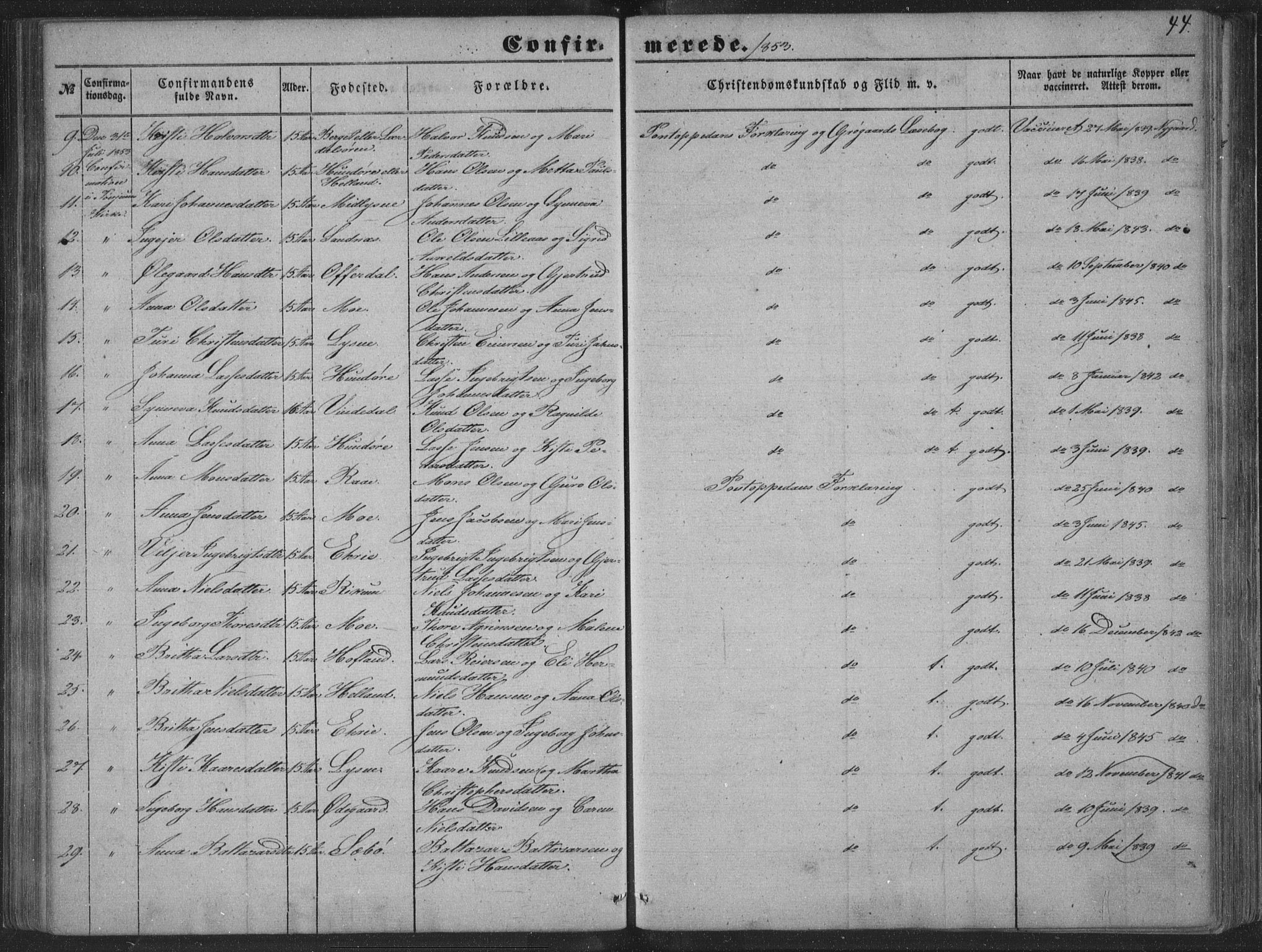 Lærdal sokneprestembete, SAB/A-81201: Parish register (official) no. A 13, 1847-1864, p. 44