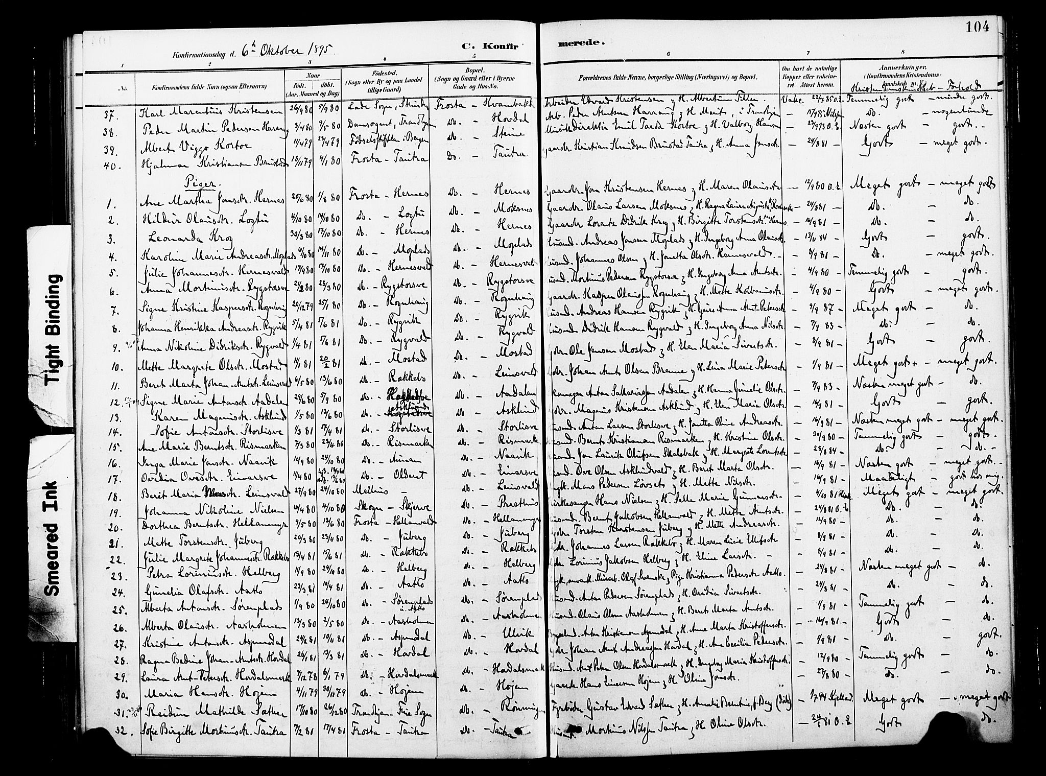 Ministerialprotokoller, klokkerbøker og fødselsregistre - Nord-Trøndelag, SAT/A-1458/713/L0121: Parish register (official) no. 713A10, 1888-1898, p. 104