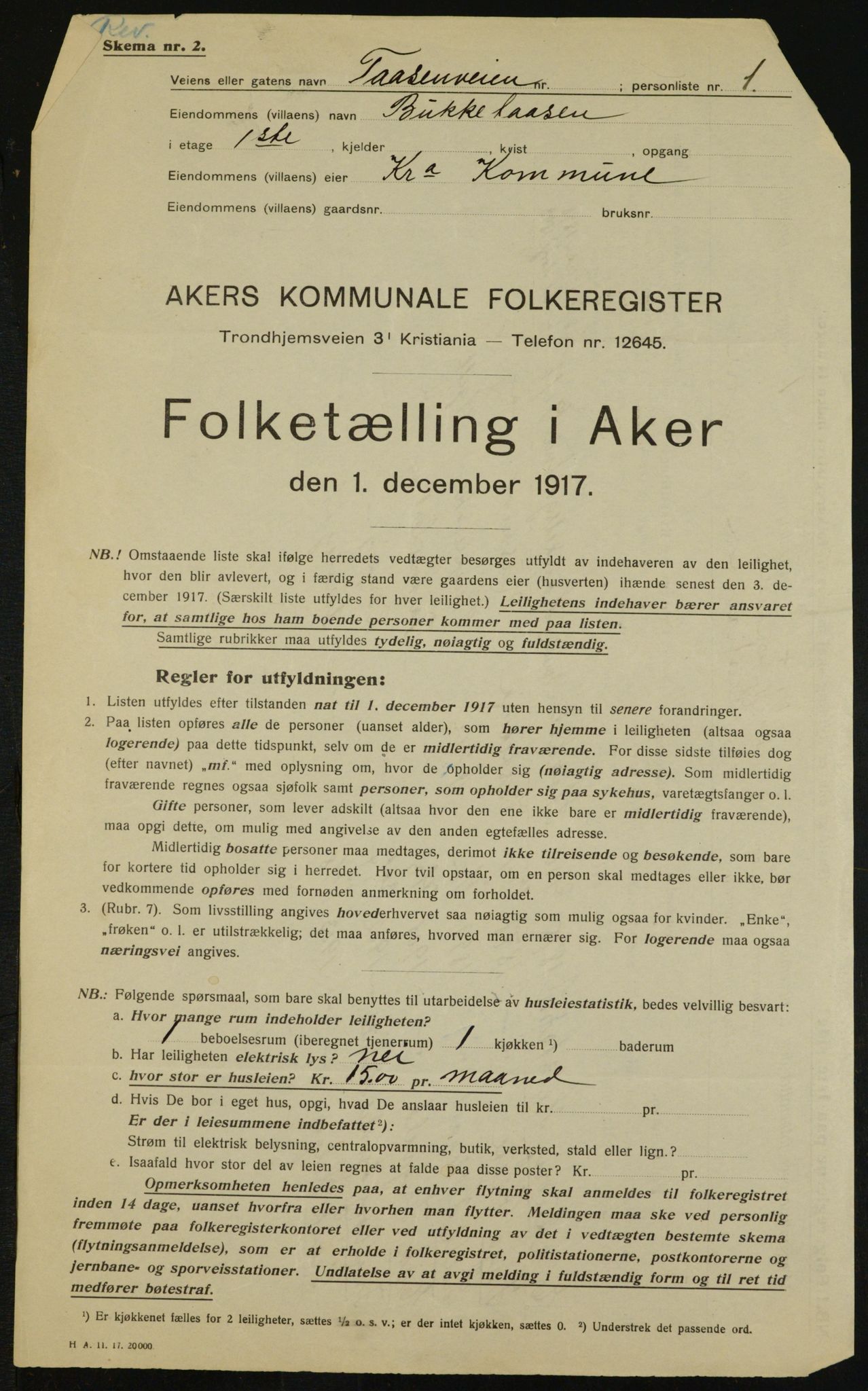 OBA, Municipal Census 1917 for Aker, 1917, p. 11690