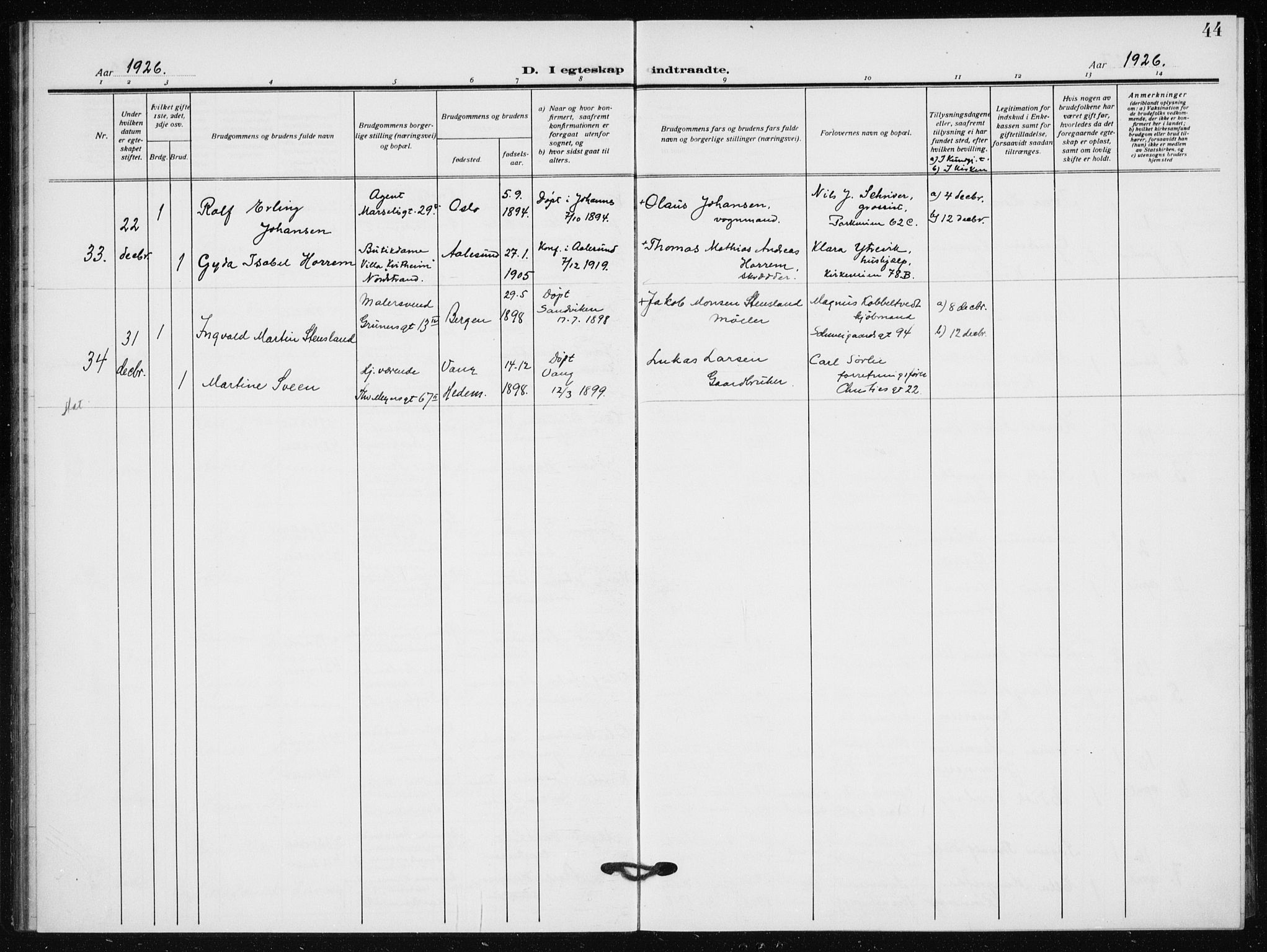 Hauge prestekontor Kirkebøker, AV/SAO-A-10849/F/Fa/L0003: Parish register (official) no. 3, 1917-1938, p. 44