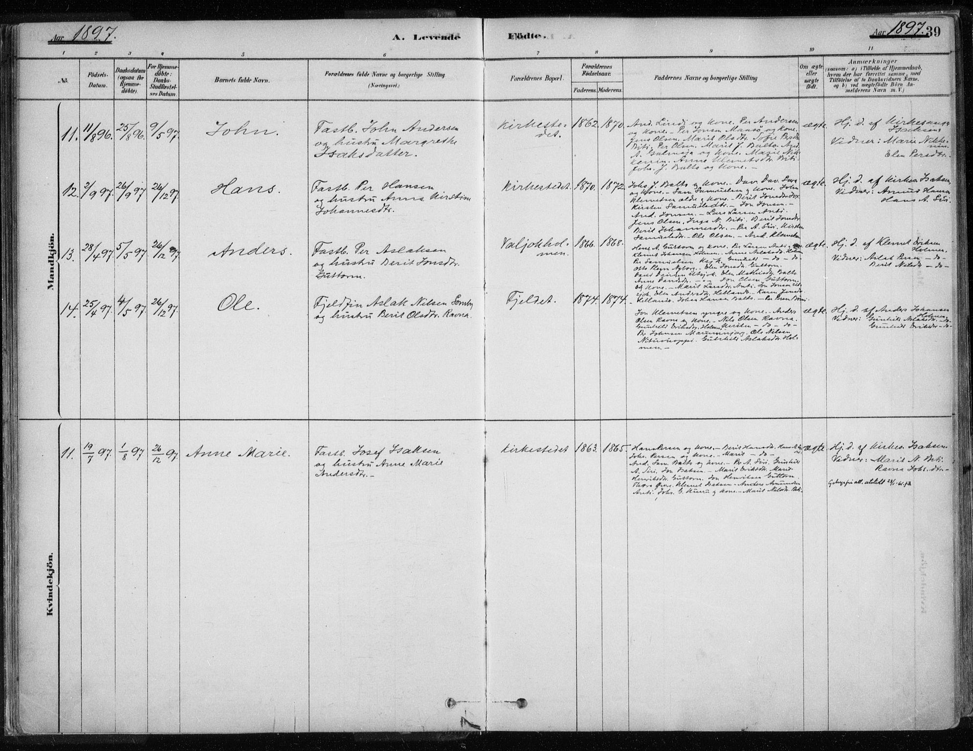 Karasjok sokneprestkontor, AV/SATØ-S-1352/H/Ha/L0002kirke: Parish register (official) no. 2, 1885-1906, p. 39