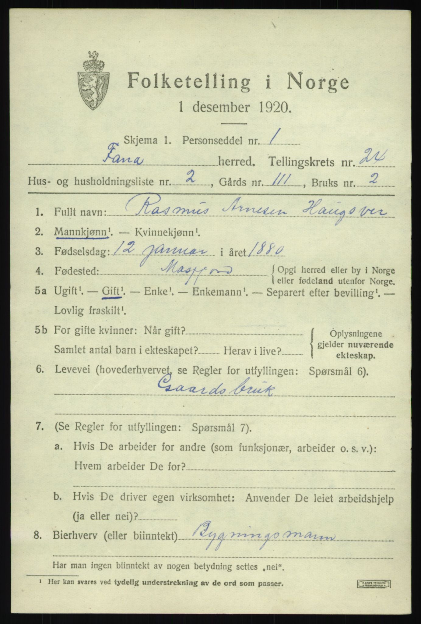 SAB, 1920 census for Fana, 1920, p. 27197