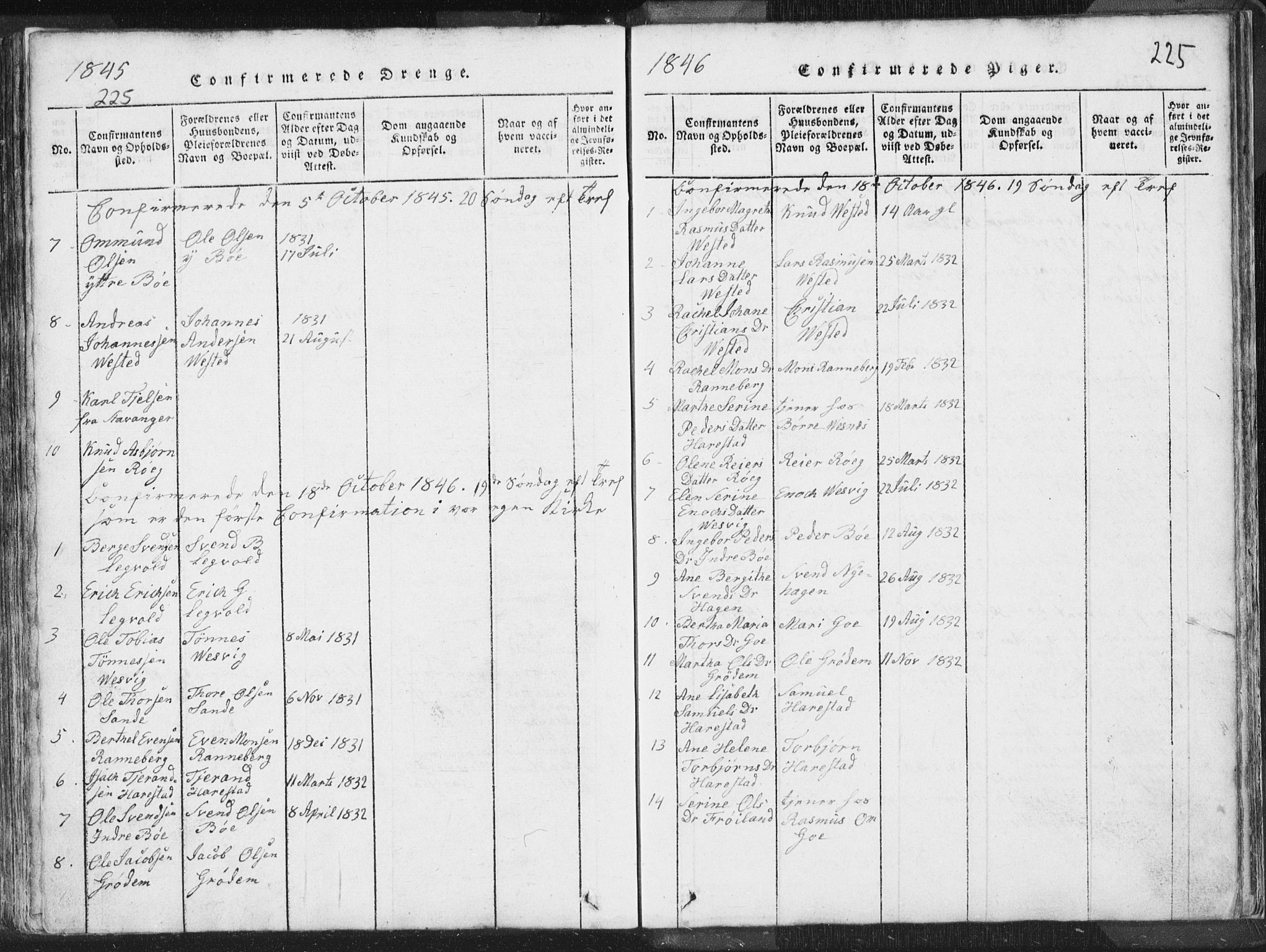 Hetland sokneprestkontor, SAST/A-101826/30/30BA/L0001: Parish register (official) no. A 1, 1816-1856, p. 225