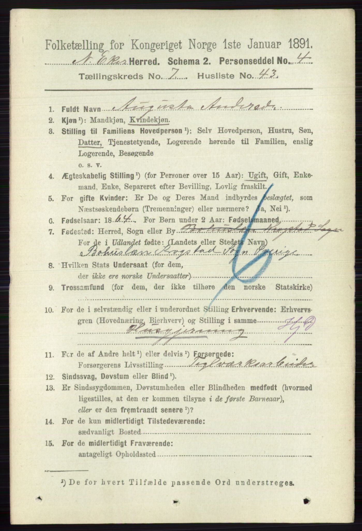 RA, 1891 census for 0625 Nedre Eiker, 1891, p. 3668