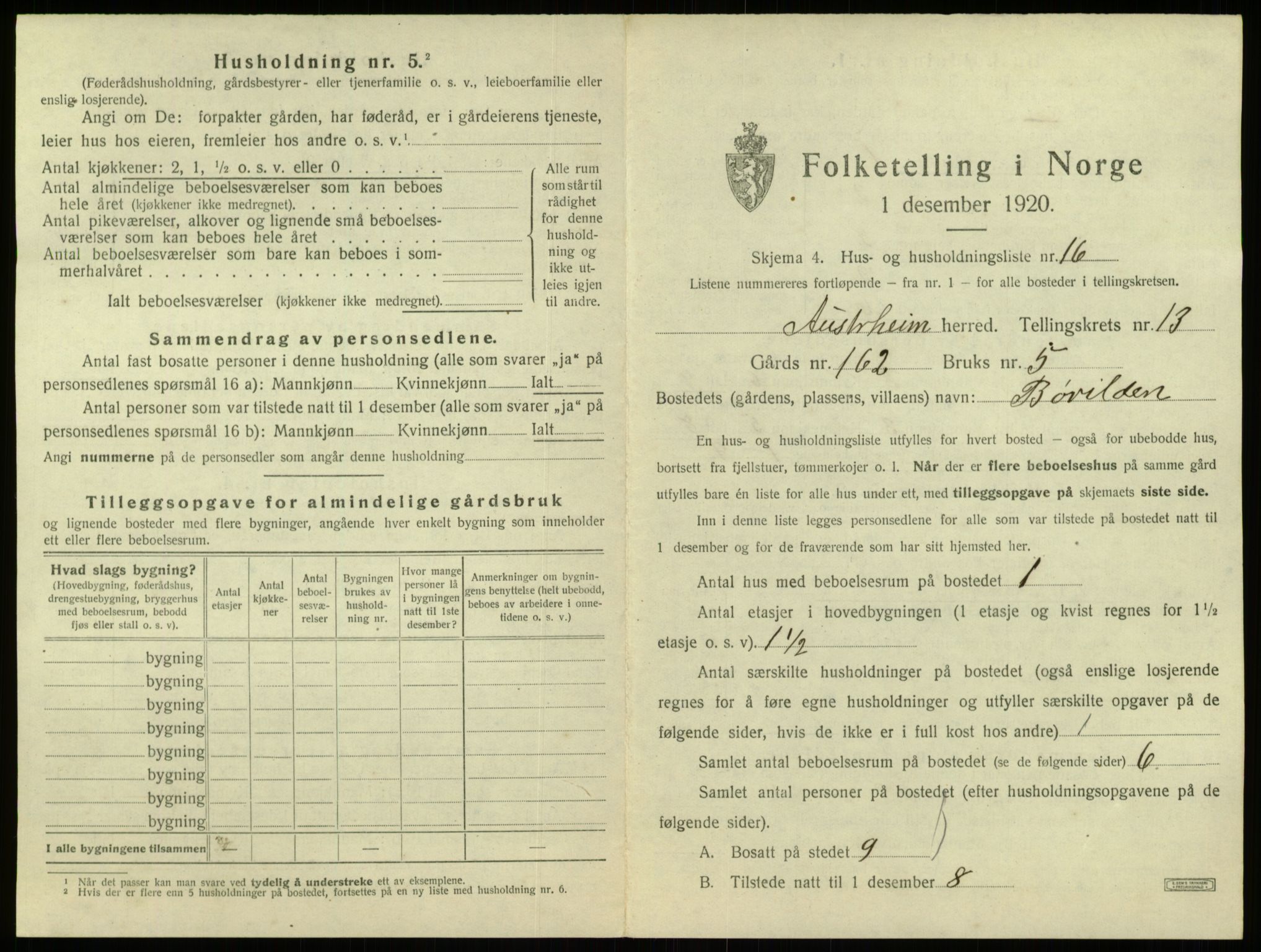 SAB, 1920 census for Austrheim, 1920, p. 651