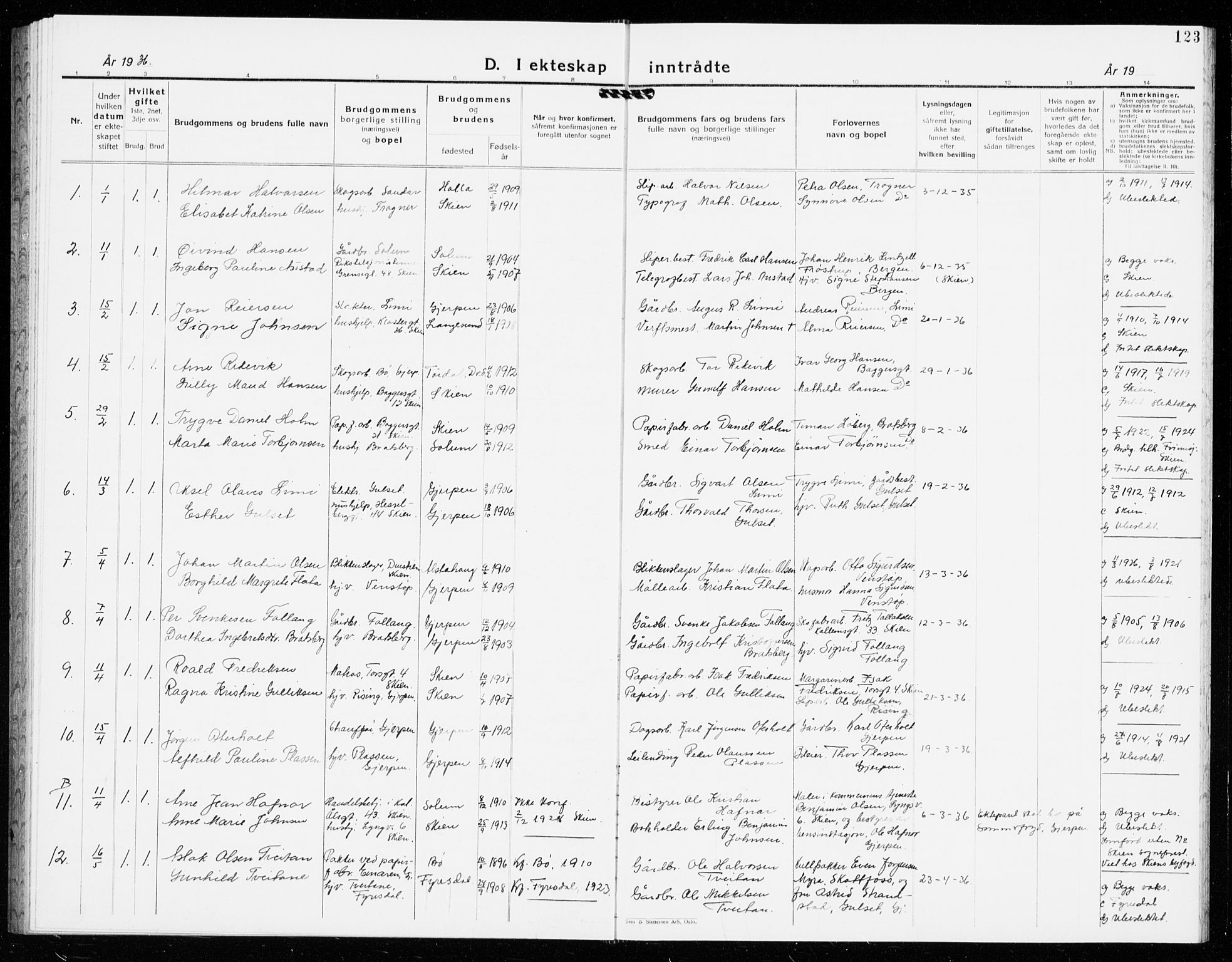 Gjerpen kirkebøker, AV/SAKO-A-265/G/Ga/L0005: Parish register (copy) no. I 5, 1932-1940, p. 123