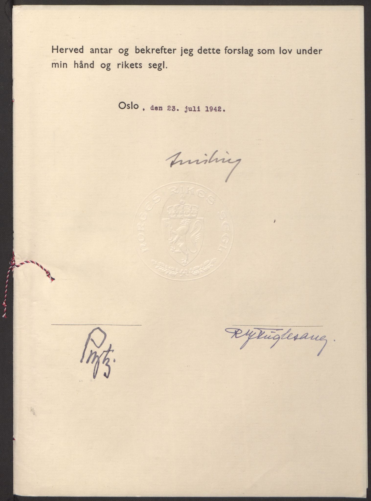 NS-administrasjonen 1940-1945 (Statsrådsekretariatet, de kommisariske statsråder mm), RA/S-4279/D/Db/L0098: Lover II, 1942, p. 243