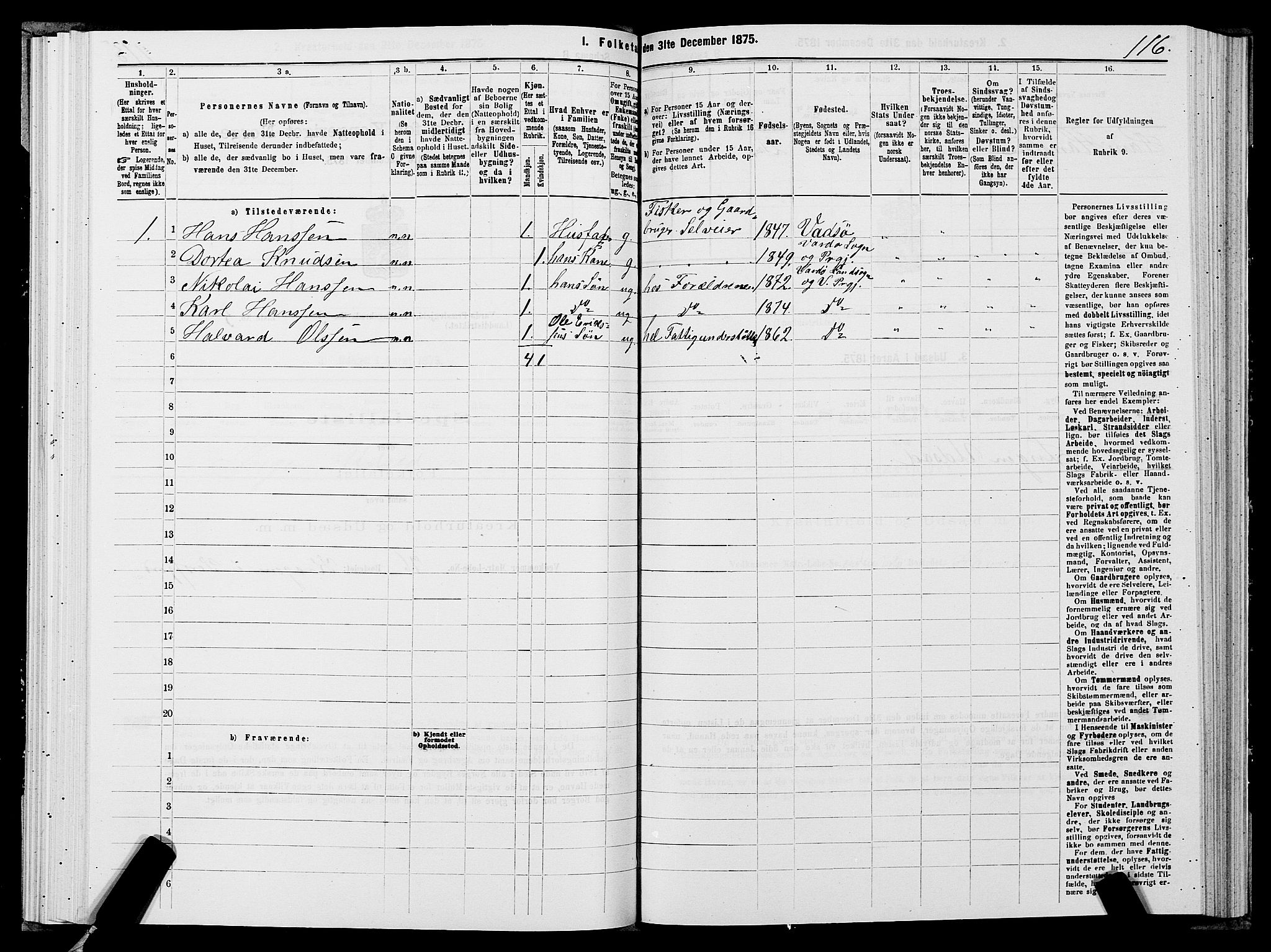 SATØ, 1875 census for 2028L Vardø/Vardø, 1875, p. 1116