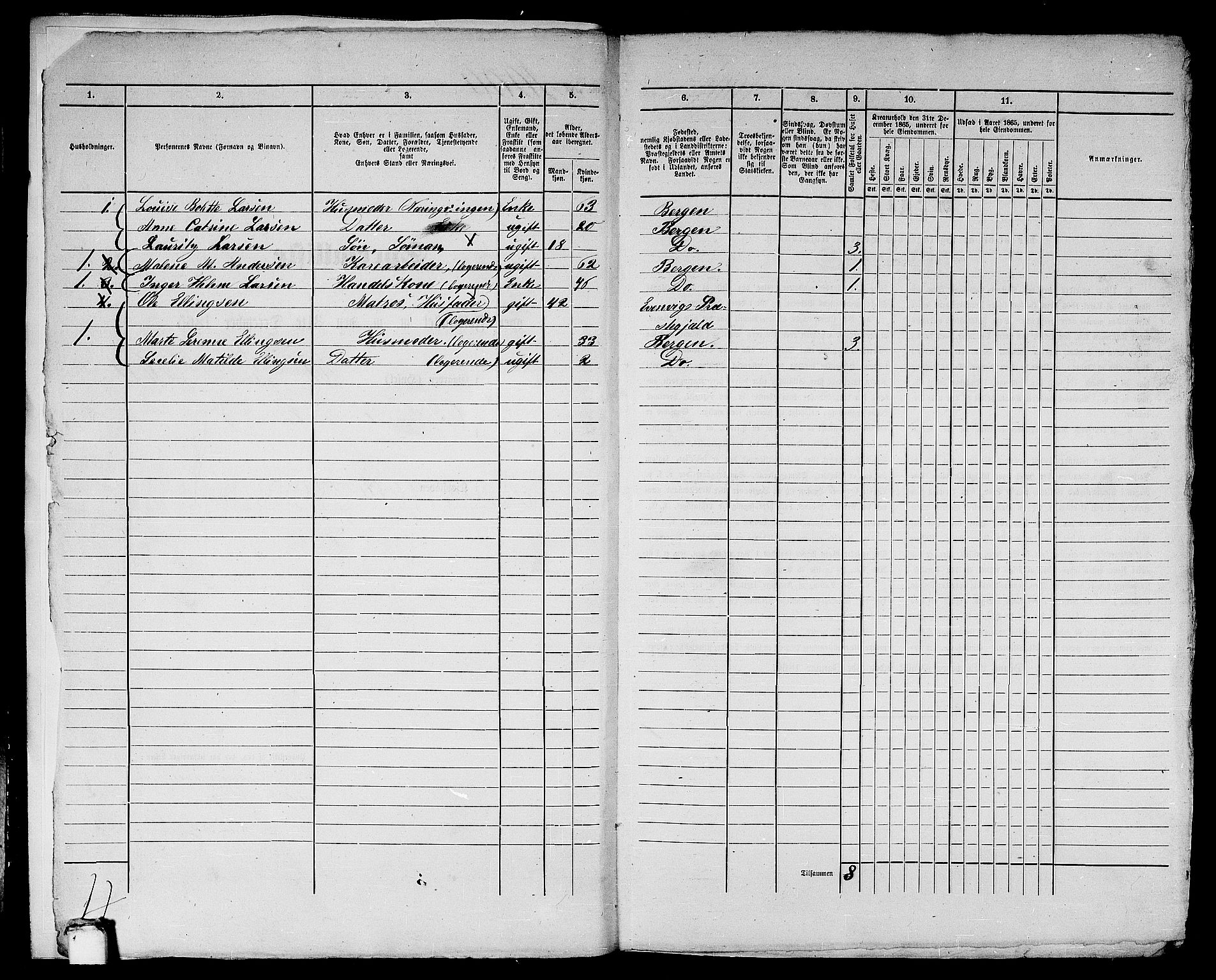 RA, 1865 census for Bergen, 1865, p. 2061