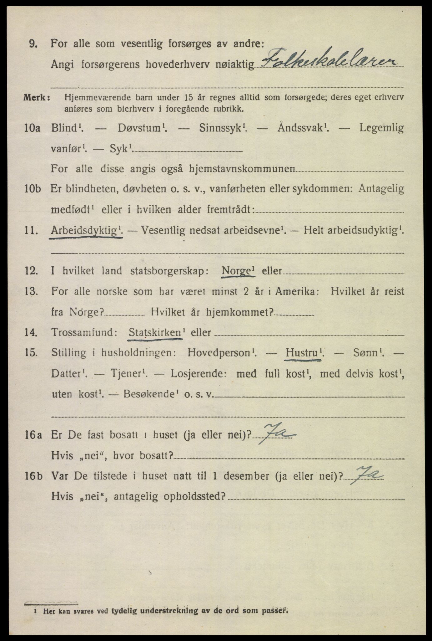 SAK, 1920 census for Lyngdal, 1920, p. 1326