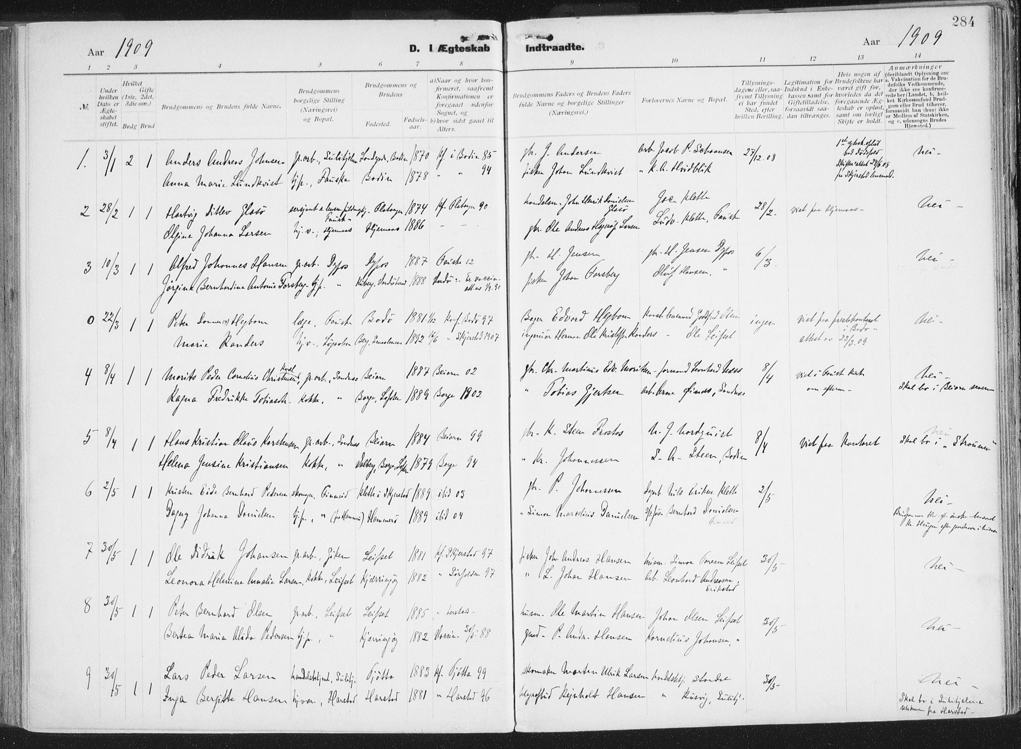 Ministerialprotokoller, klokkerbøker og fødselsregistre - Nordland, SAT/A-1459/849/L0696: Parish register (official) no. 849A08, 1898-1910, p. 284