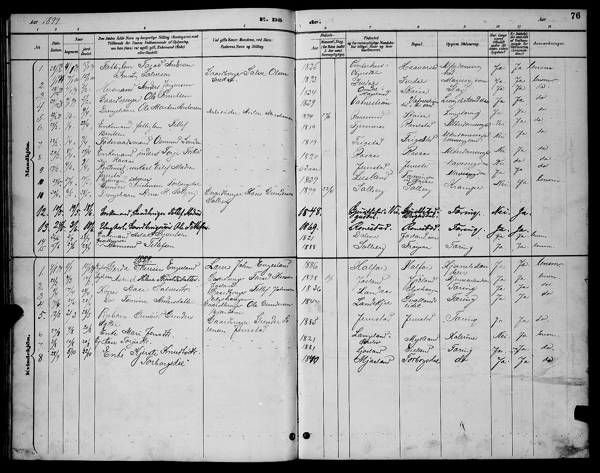 Evje sokneprestkontor, SAK/1111-0008/F/Fb/Fbc/L0004: Parish register (copy) no. B 4, 1890-1900, p. 76