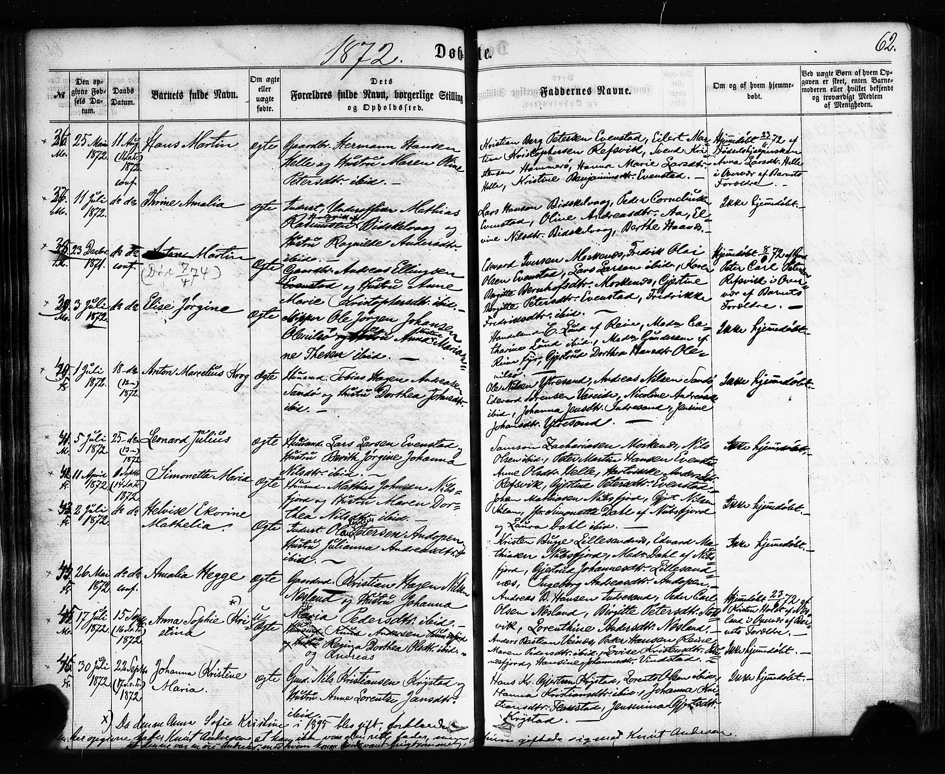 Ministerialprotokoller, klokkerbøker og fødselsregistre - Nordland, SAT/A-1459/885/L1203: Parish register (official) no. 885A04, 1859-1877, p. 62