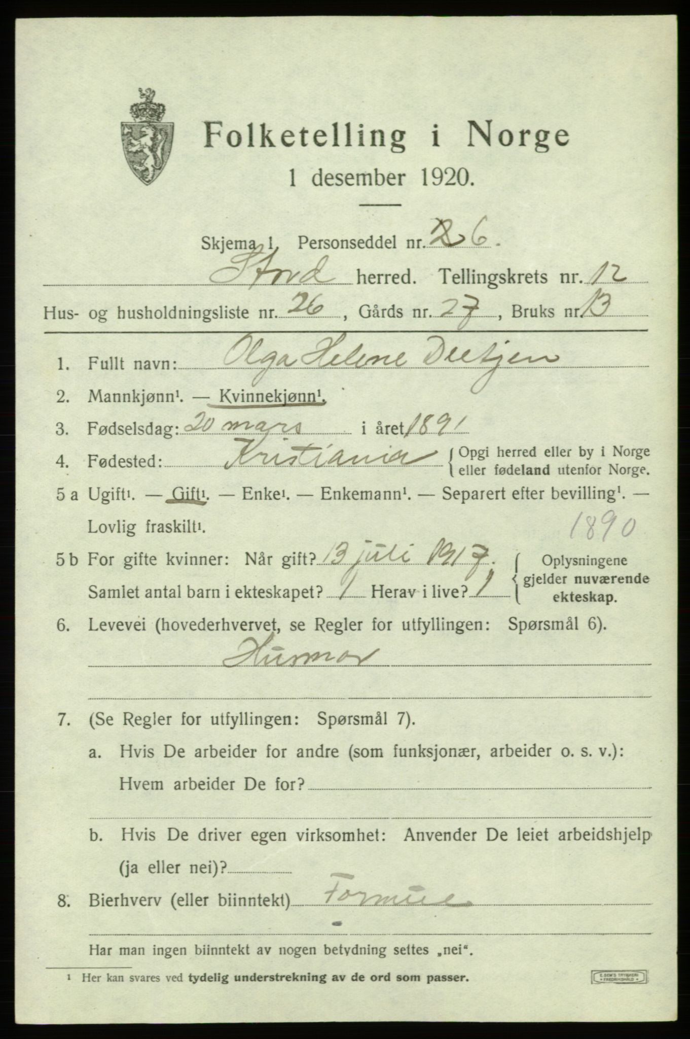 SAB, 1920 census for Stord, 1920, p. 7365