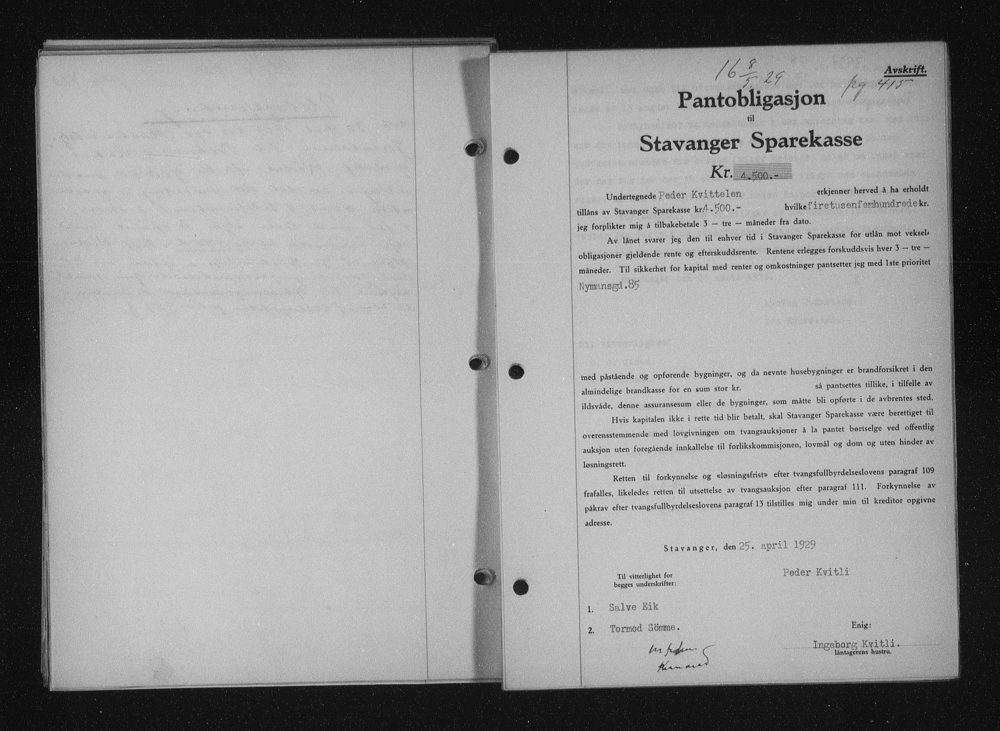 Stavanger byfogd, SAST/A-101408/001/4/41/410/410BB/L0055: Mortgage book no. 43, 1928-1929, Deed date: 08.05.1929