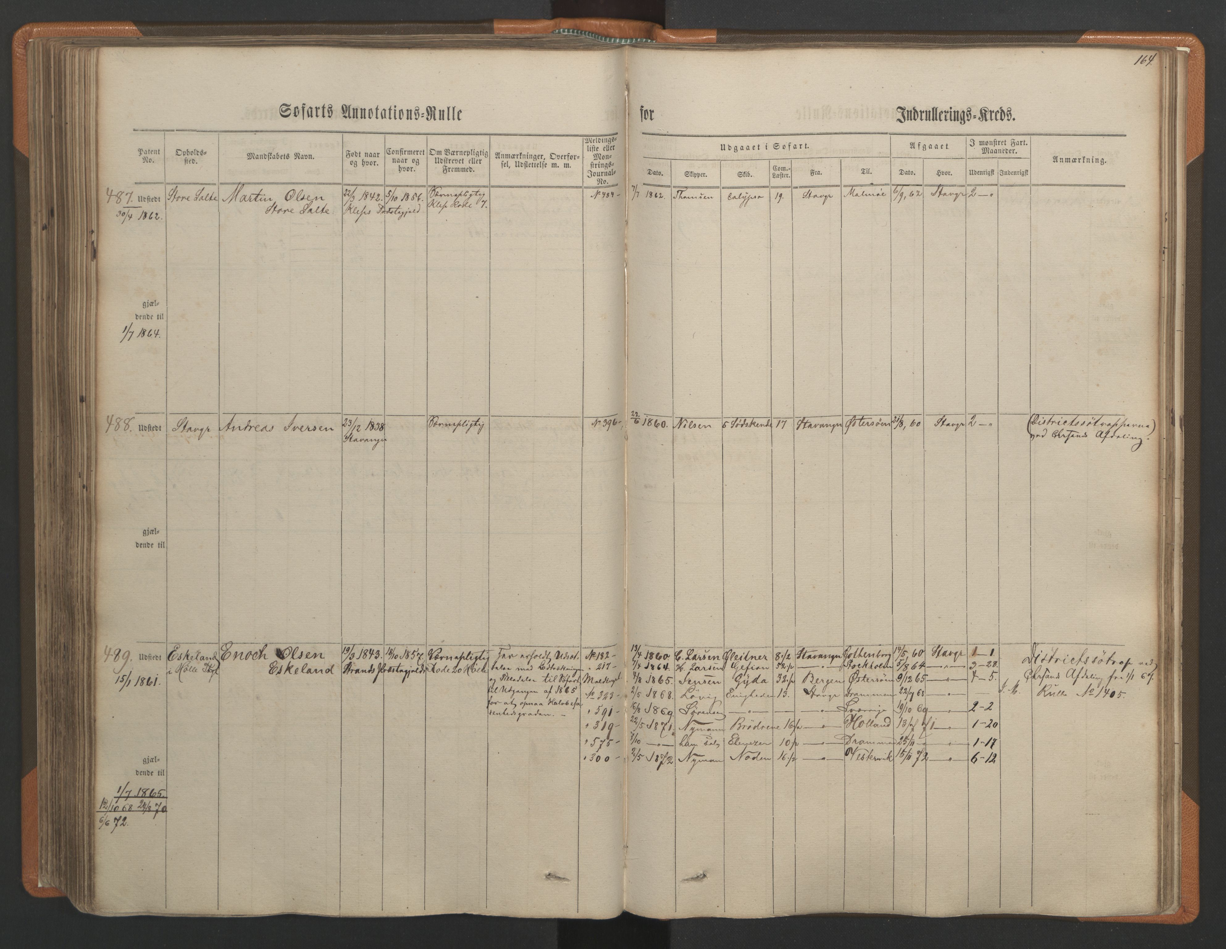 Stavanger sjømannskontor, AV/SAST-A-102006/F/Ff/L0001: Annotasjonsrulle, patentnr. 1-597 (del 1), 1860-1864, p. 174